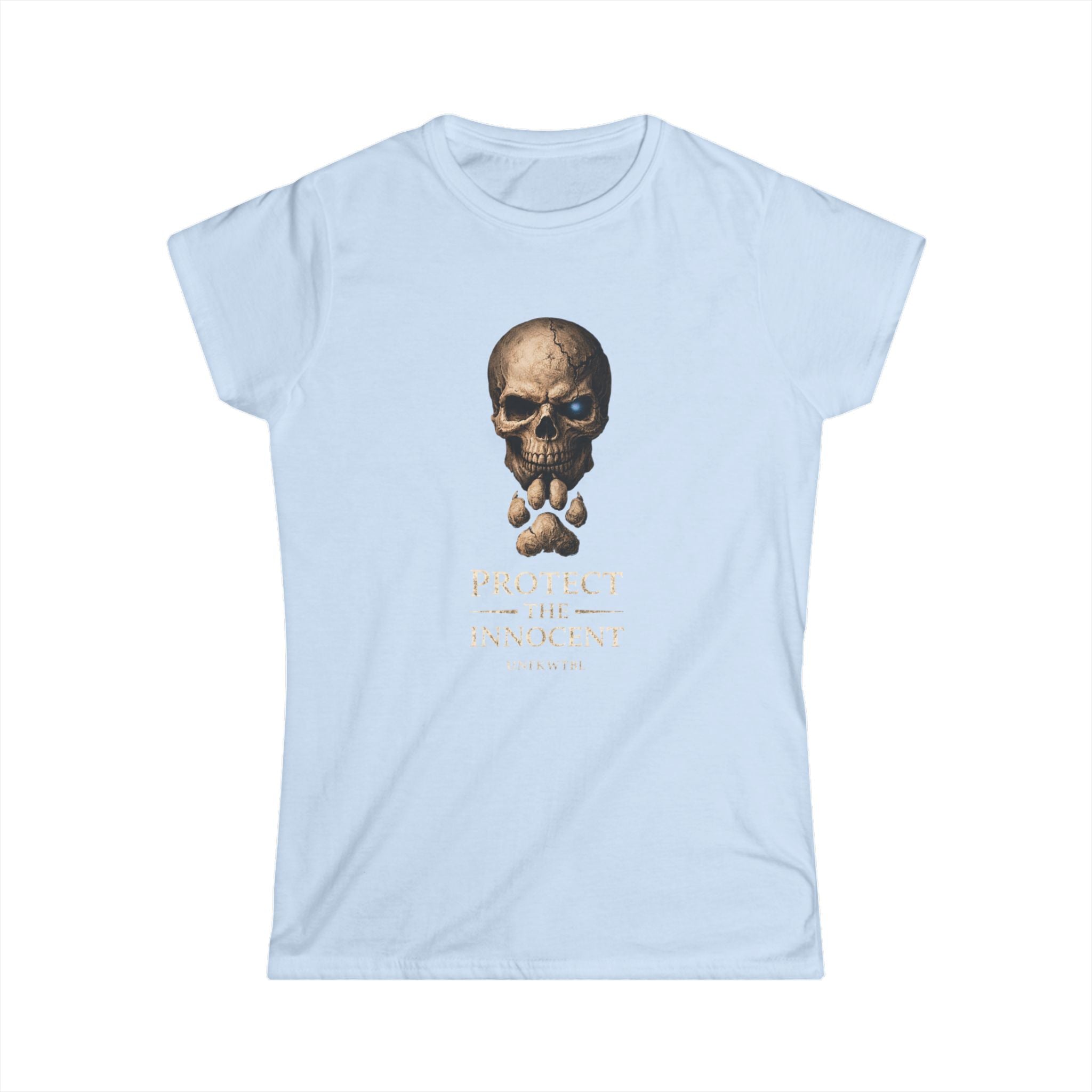 Protect the Innocent Skull Tee — “Harm Them… Answer For It.” Graphic Women’s Shirt