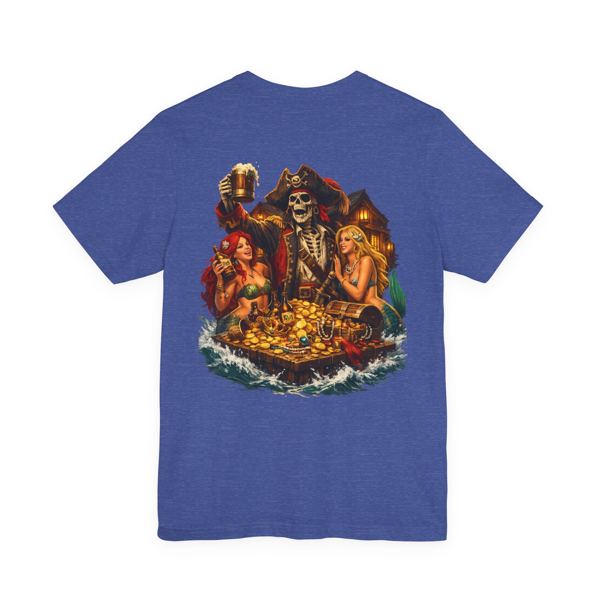 Pirate Skull Treasure Tee — Skeleton Captain, Mermaids & Gold Chest Graphic T-Shirt