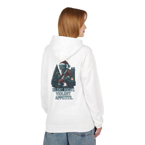 Festive Unisex Fleece Hoodie - "Silent Night, Violent Appetite"