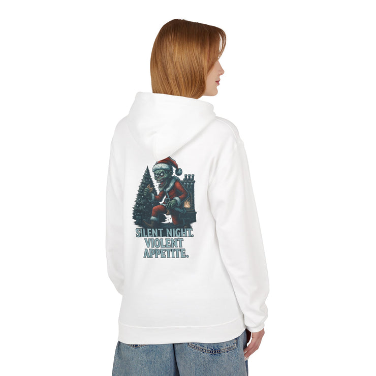 Festive Unisex Fleece Hoodie - "Silent Night, Violent Appetite"