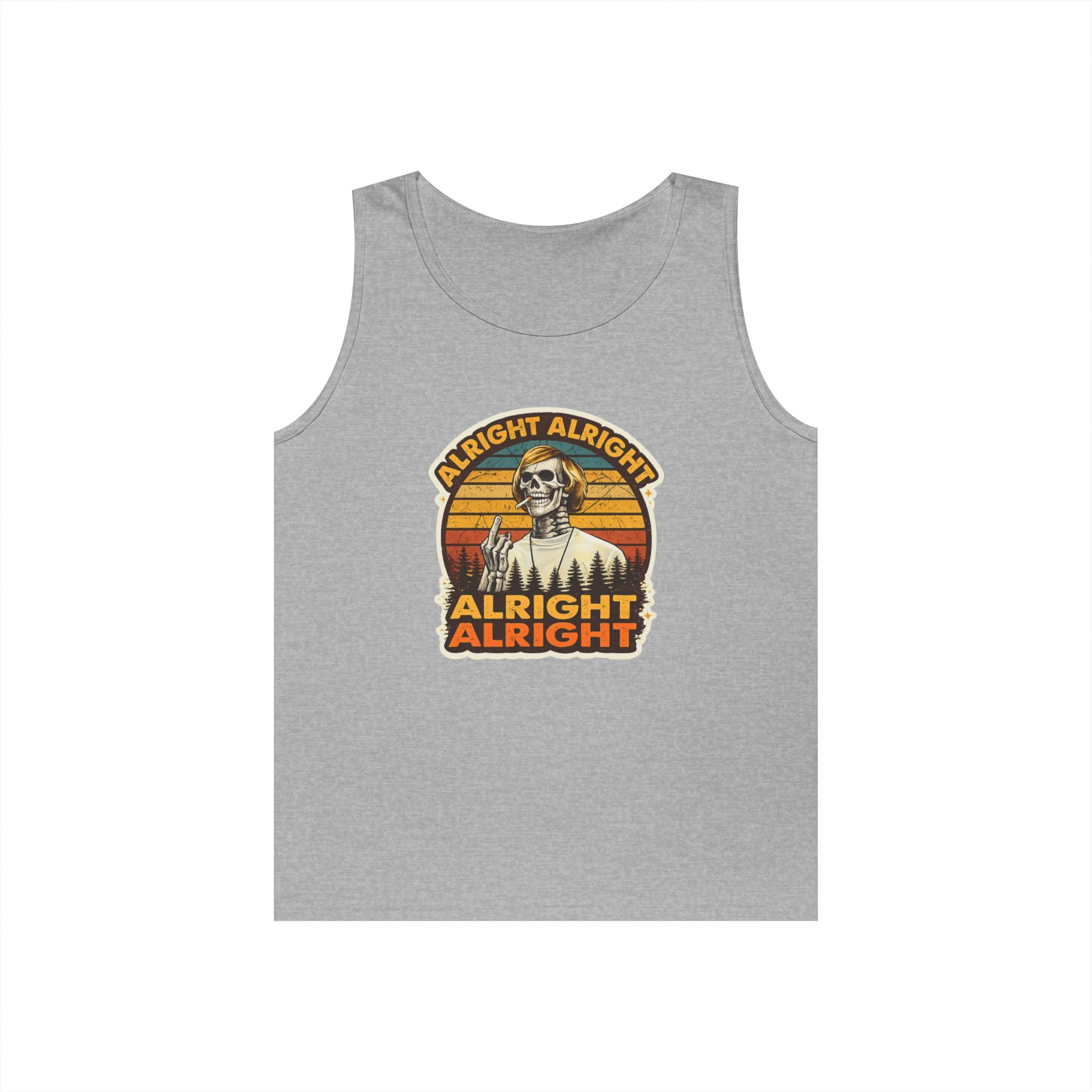 Tank Top — Retro Skull 'Alright Alright Alright' Vintage Sunset Graphic