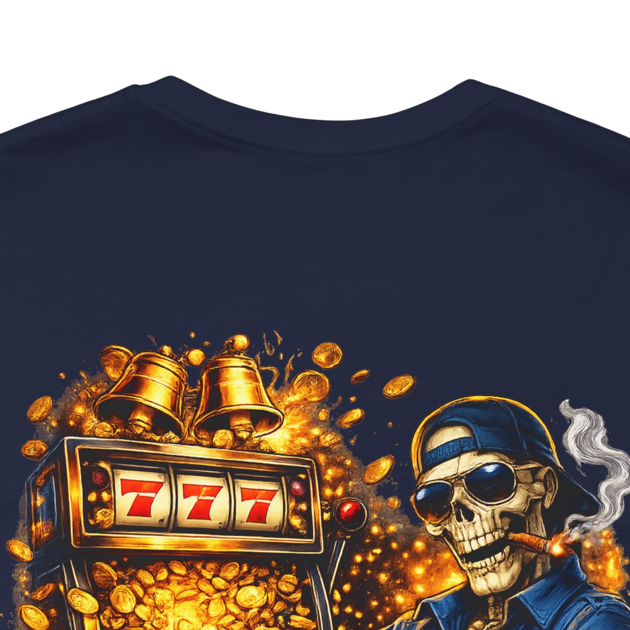 Skeleton Gambler Slot Machine T-Shirt — Retro Casino Poker Tee