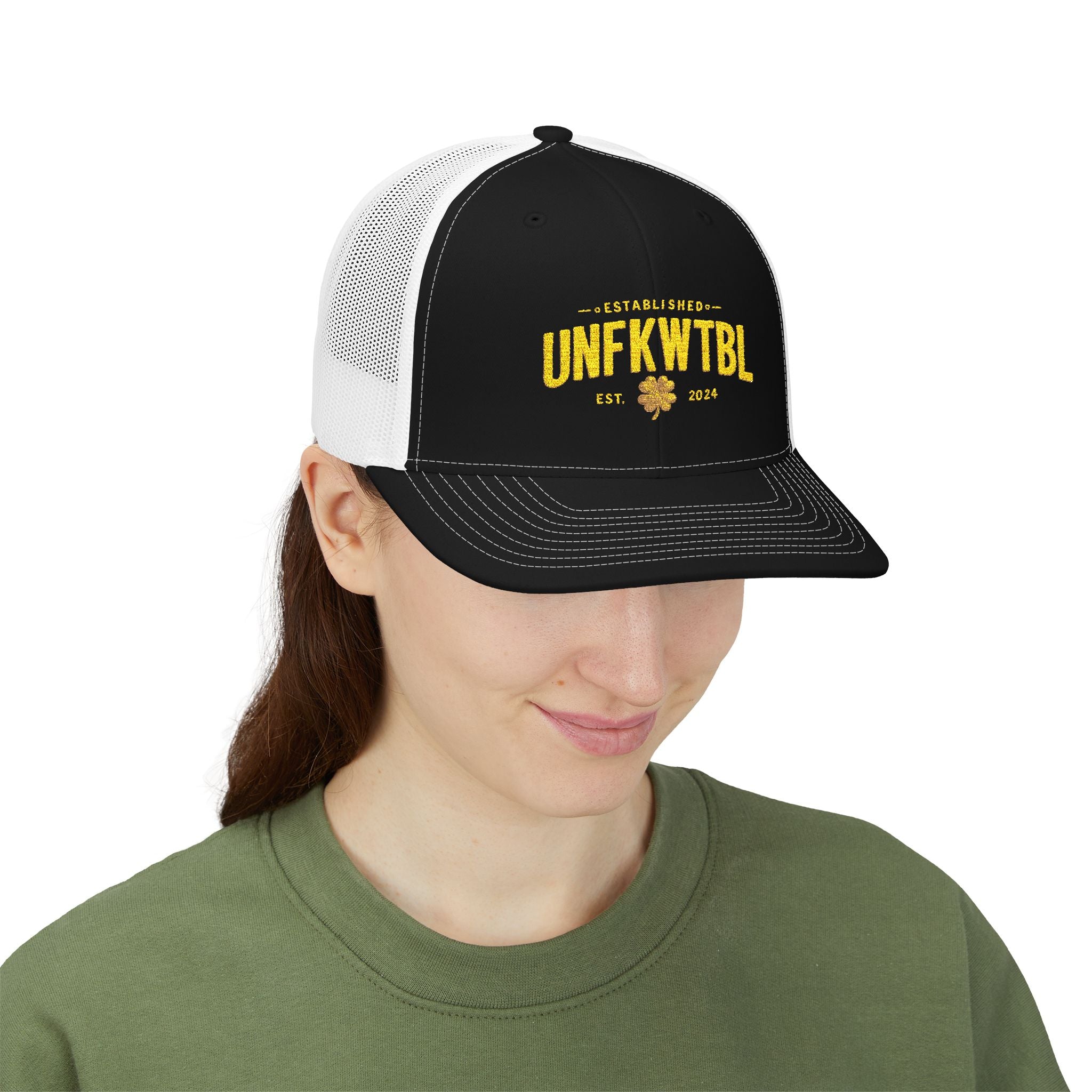 Unfkwtbl Trucker Cap – Vintage Yellow Logo Snapback Mesh Hat