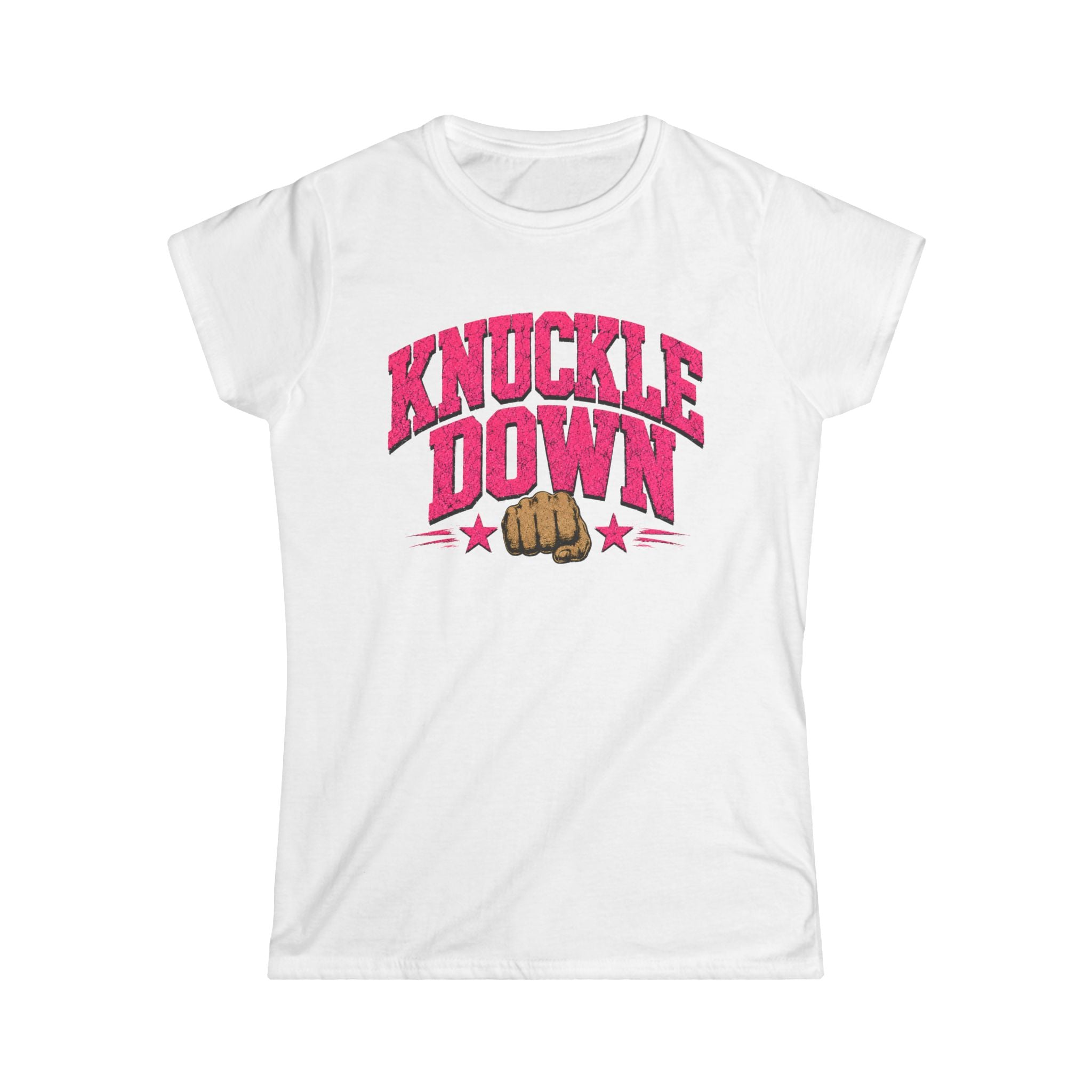Knuckle Down Womens Tee — Pink Fist Motivational Graphic Shirt