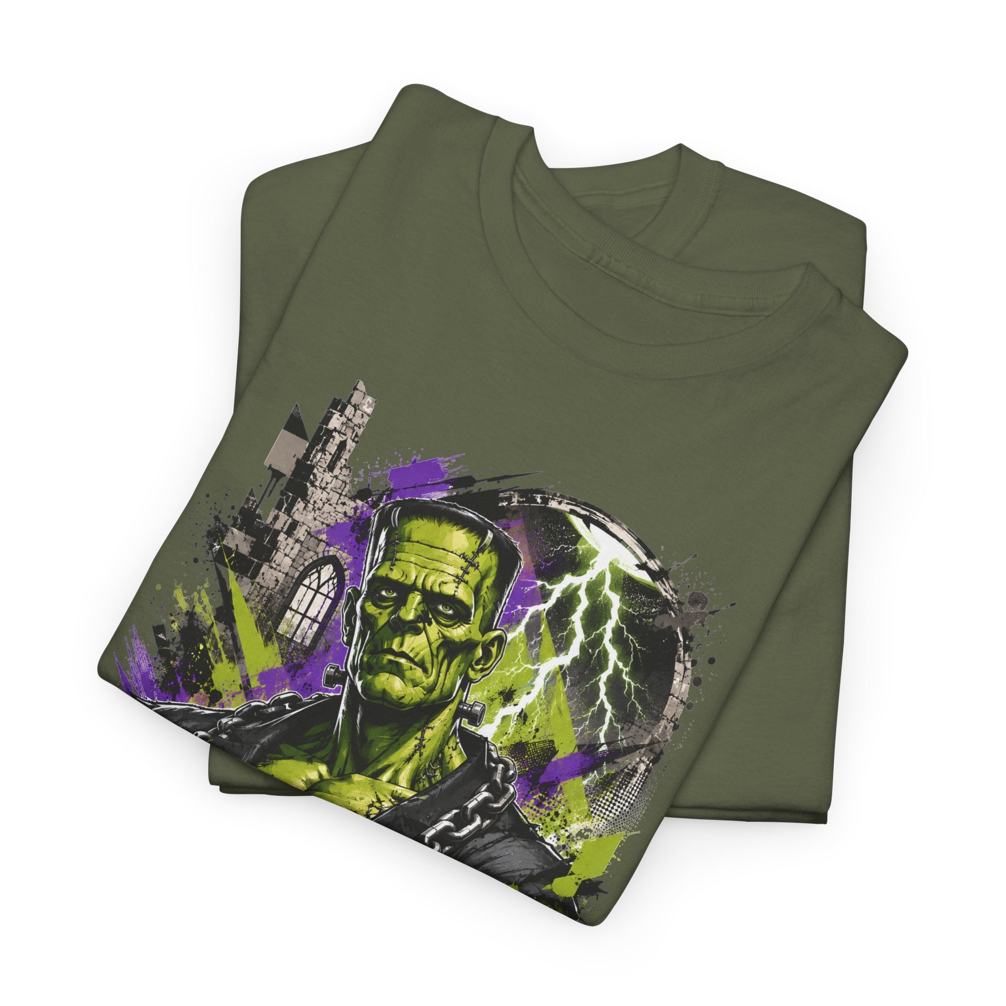 Frankenstein Monster Abstract Tee — "UNFKW TBL" Neon Horror Graphic Shirt