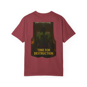 Casual unisex t-shirt with TIME FOR DESTRUCTION graphic in vintage style, garment-dyed cotton, comfortable fit