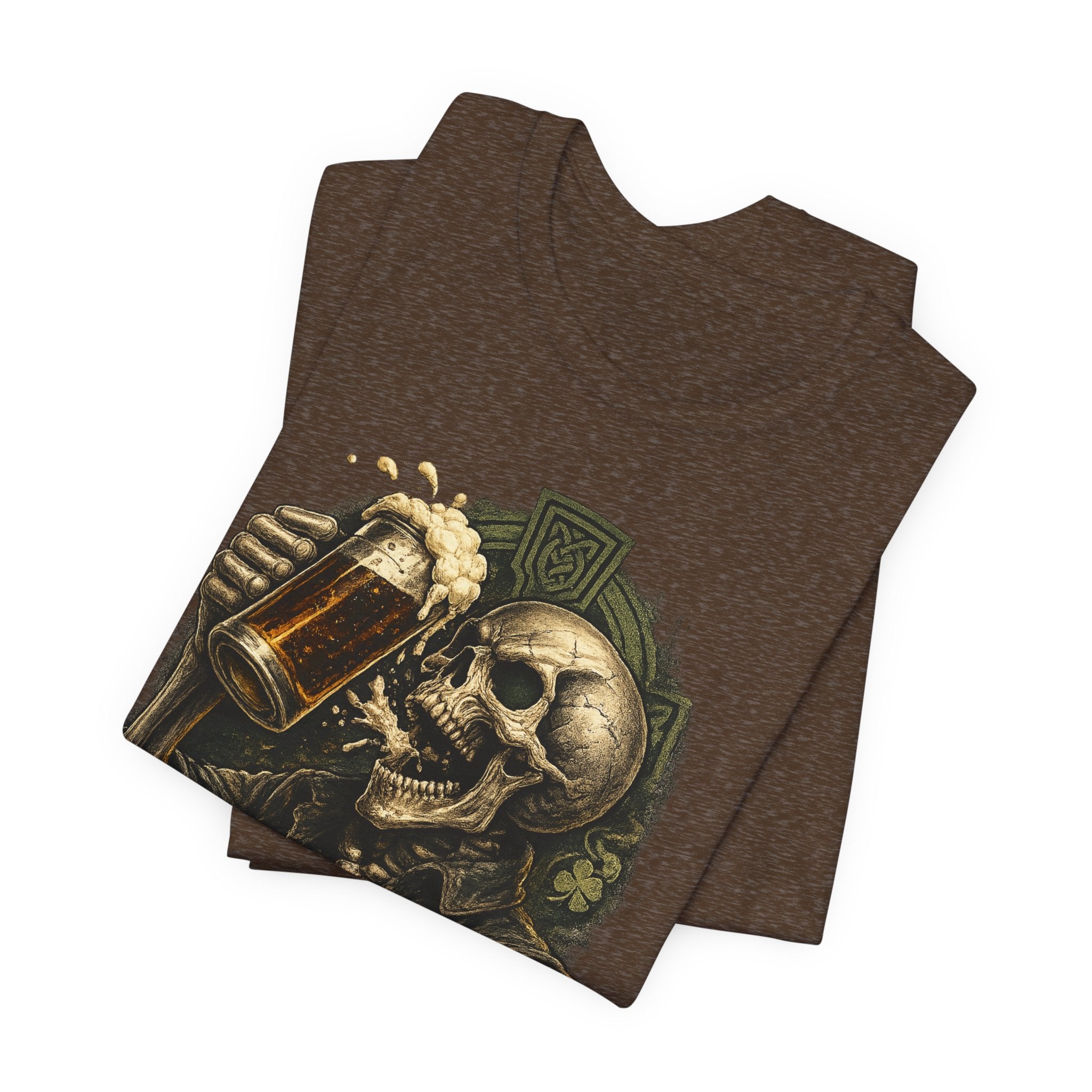 Drink First Think Never T-Shirt — Skull Beer Graphic Tee for Party & Bar Lovers