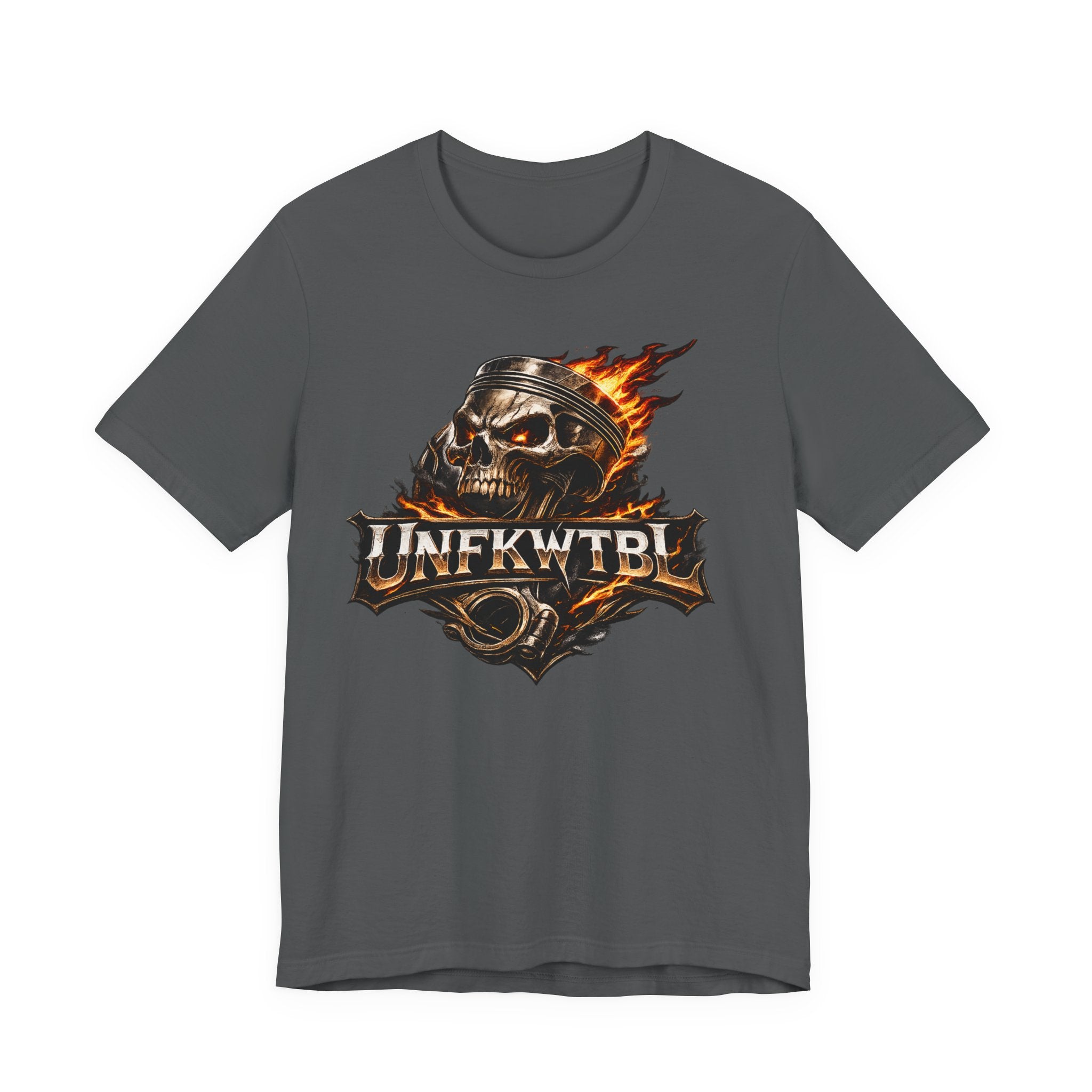 Flaming Skull "UNFKWTBL" Graphic Tee - Edgy Biker Rock T-Shirt