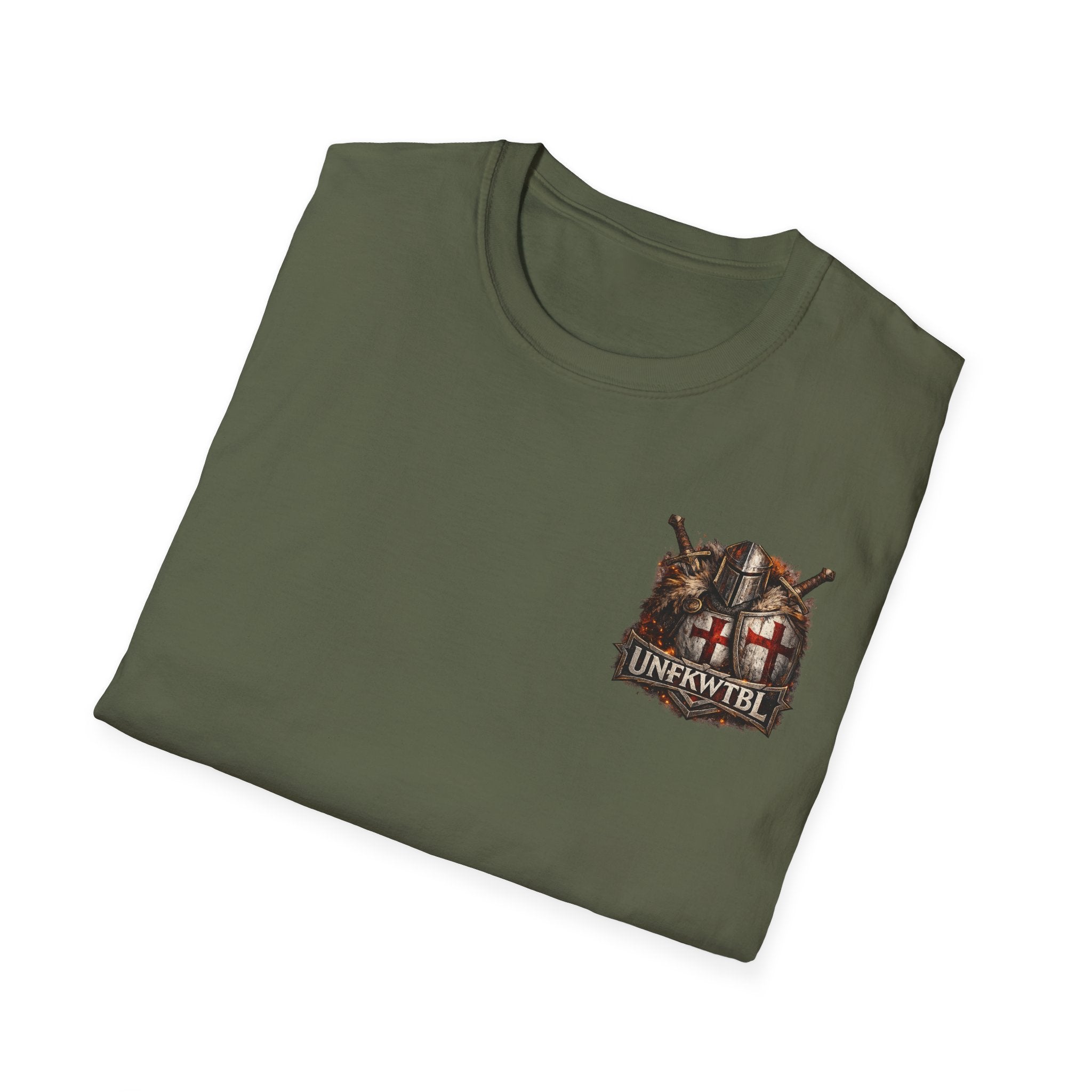 Medieval Knight Crest T‑Shirt — 'UNFKWTBL' Vintage Crusader Emblem