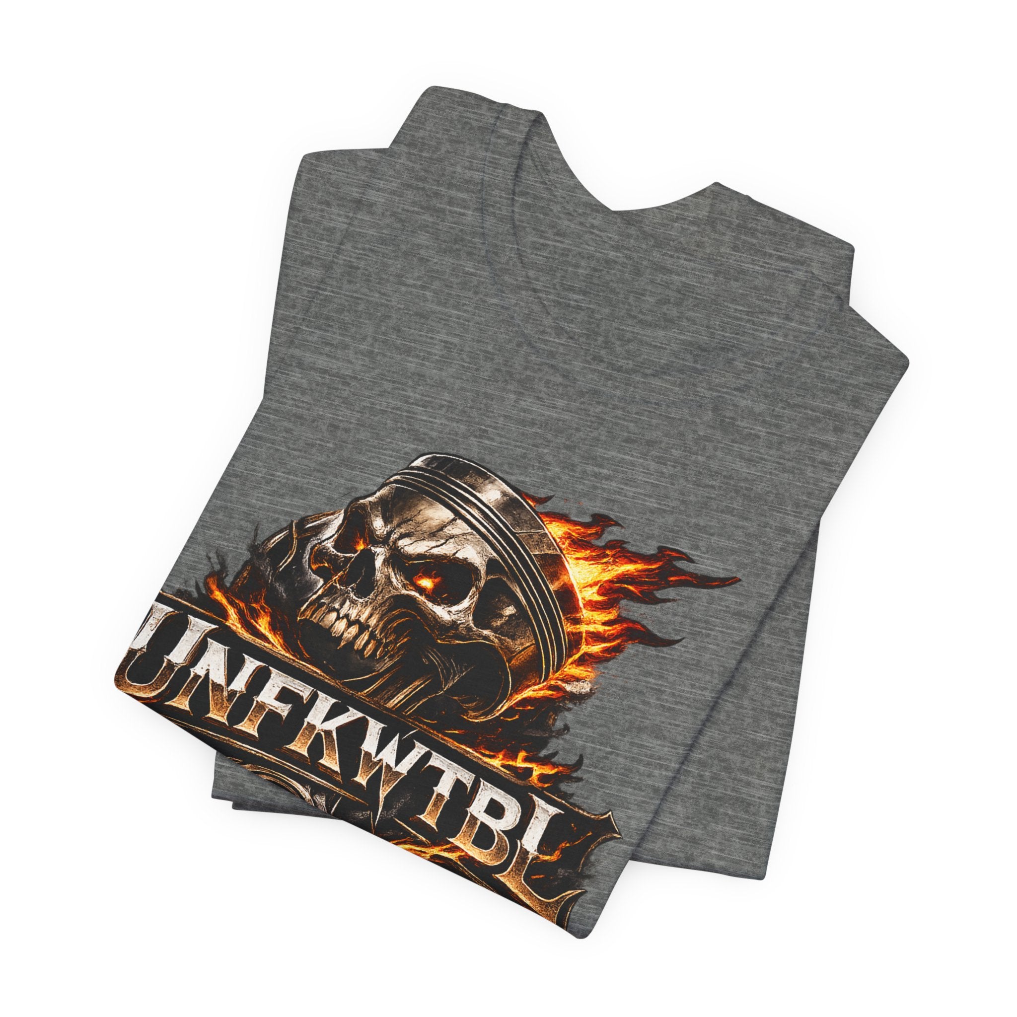 Flaming Skull "UNFKWTBL" Graphic Tee - Edgy Biker Rock T-Shirt