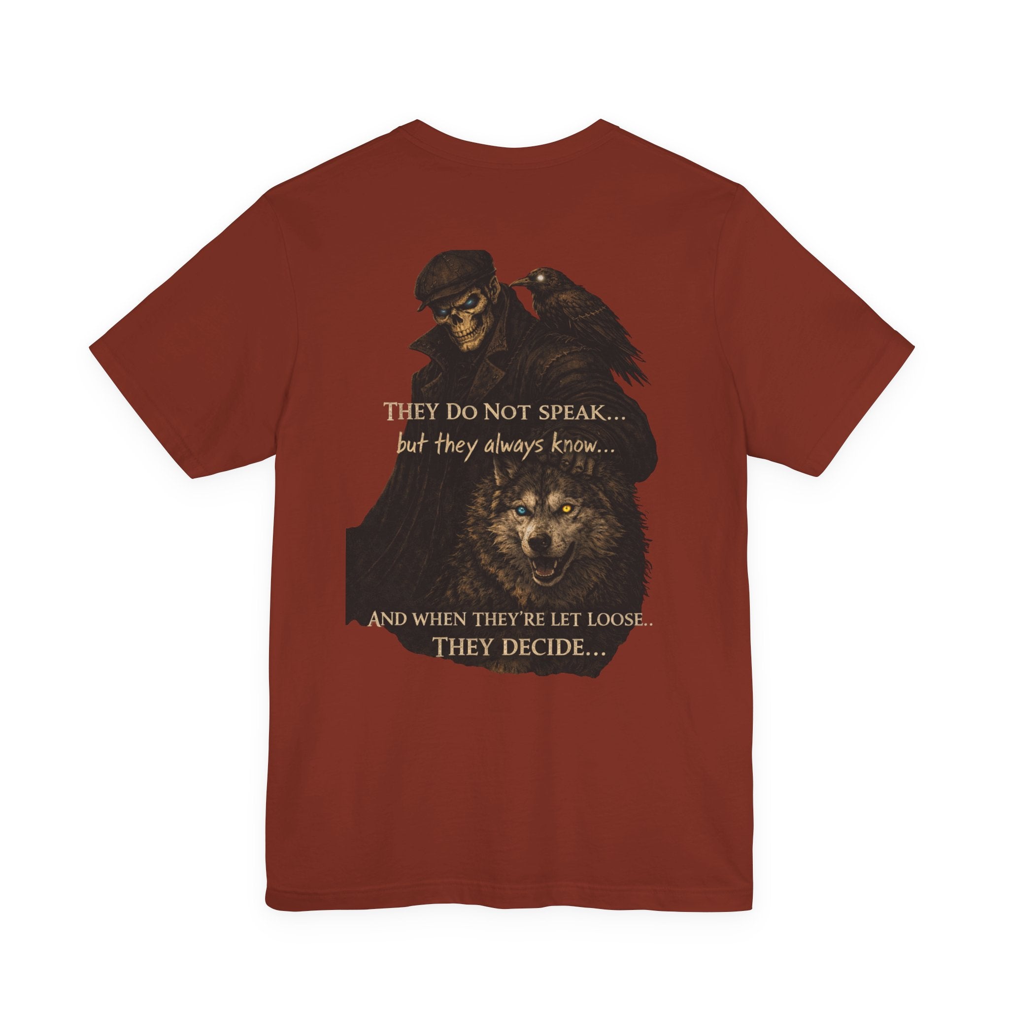Raven & Wolf Graphic Tee — "They Do Not Speak...They Decide" Gothic Crewneck