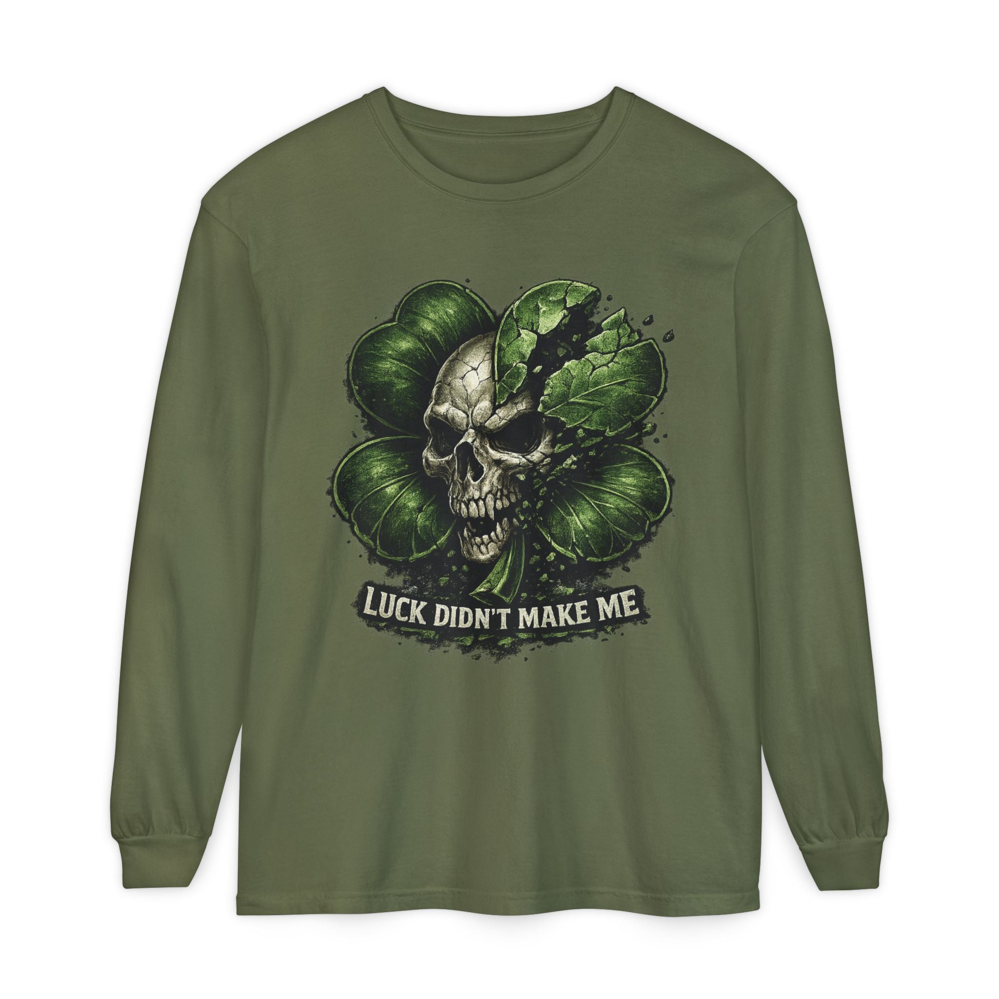 Luck Didn't Make Me Skull Shamrock Long Sleeve Tee