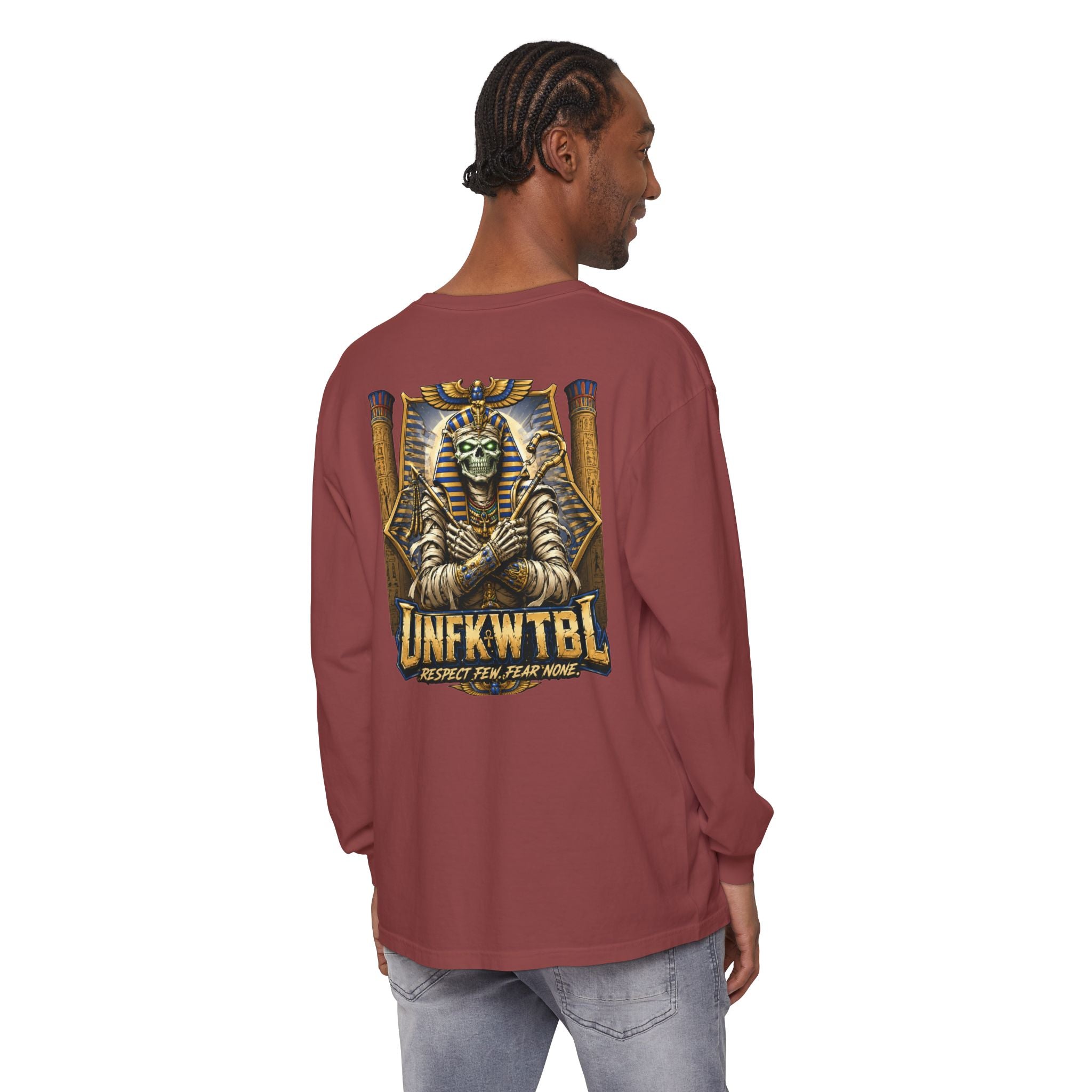 Unfkwtbl Pharaoh Long Sleeve Tee — Vintage Egyptian Mummy Graphic