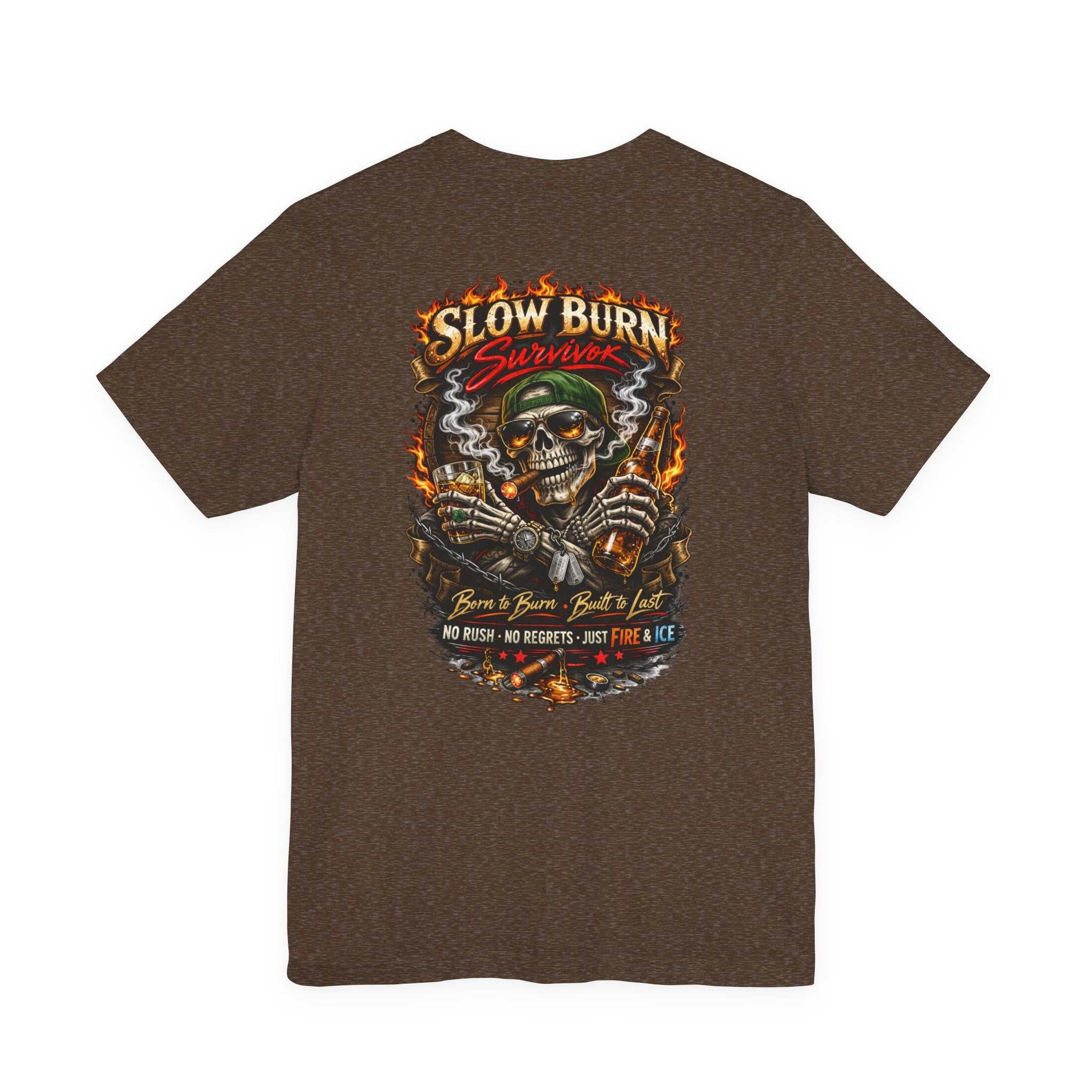 Slow Burn Survivor T-Shirt — Vintage Skull Motorcycle Flame Tee