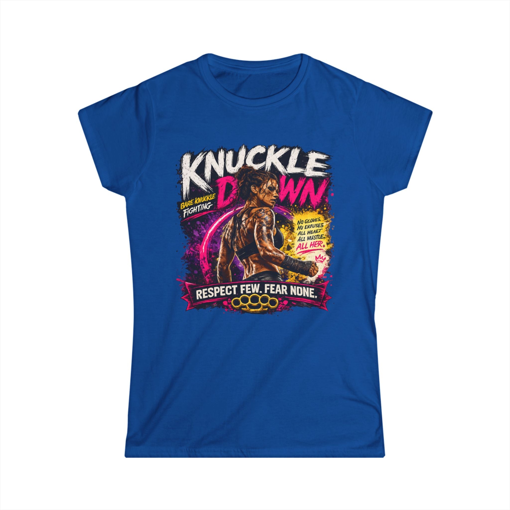Knuckle Down Boxing Tee – "Respect Few, Fear None" Graphic Women's Shirt