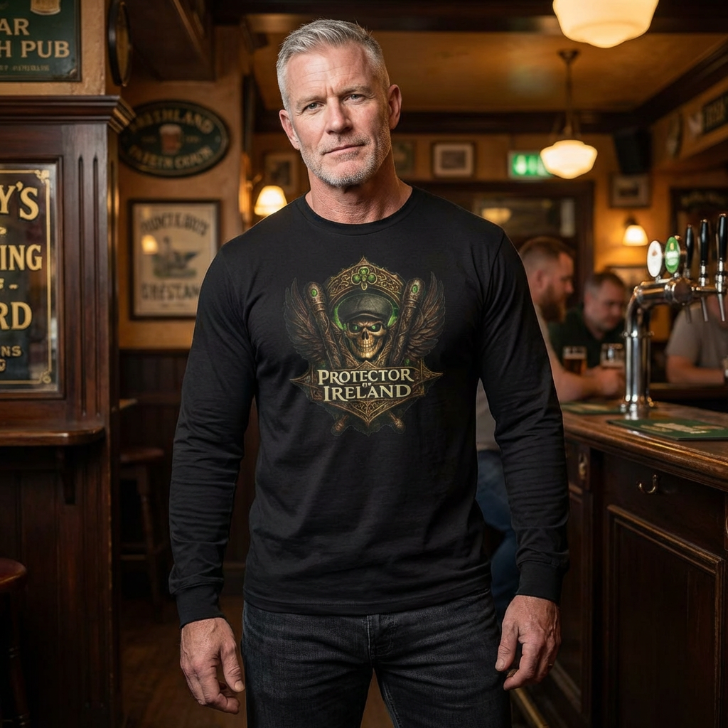 Protector of Ireland Long Sleeve Tee — Skull Crest Irish Pride