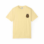 Unisex garment-dyed yellow T-shirt with Beast King vintage graphic, soft cotton, casual fit, eco-friendly stylish shirt