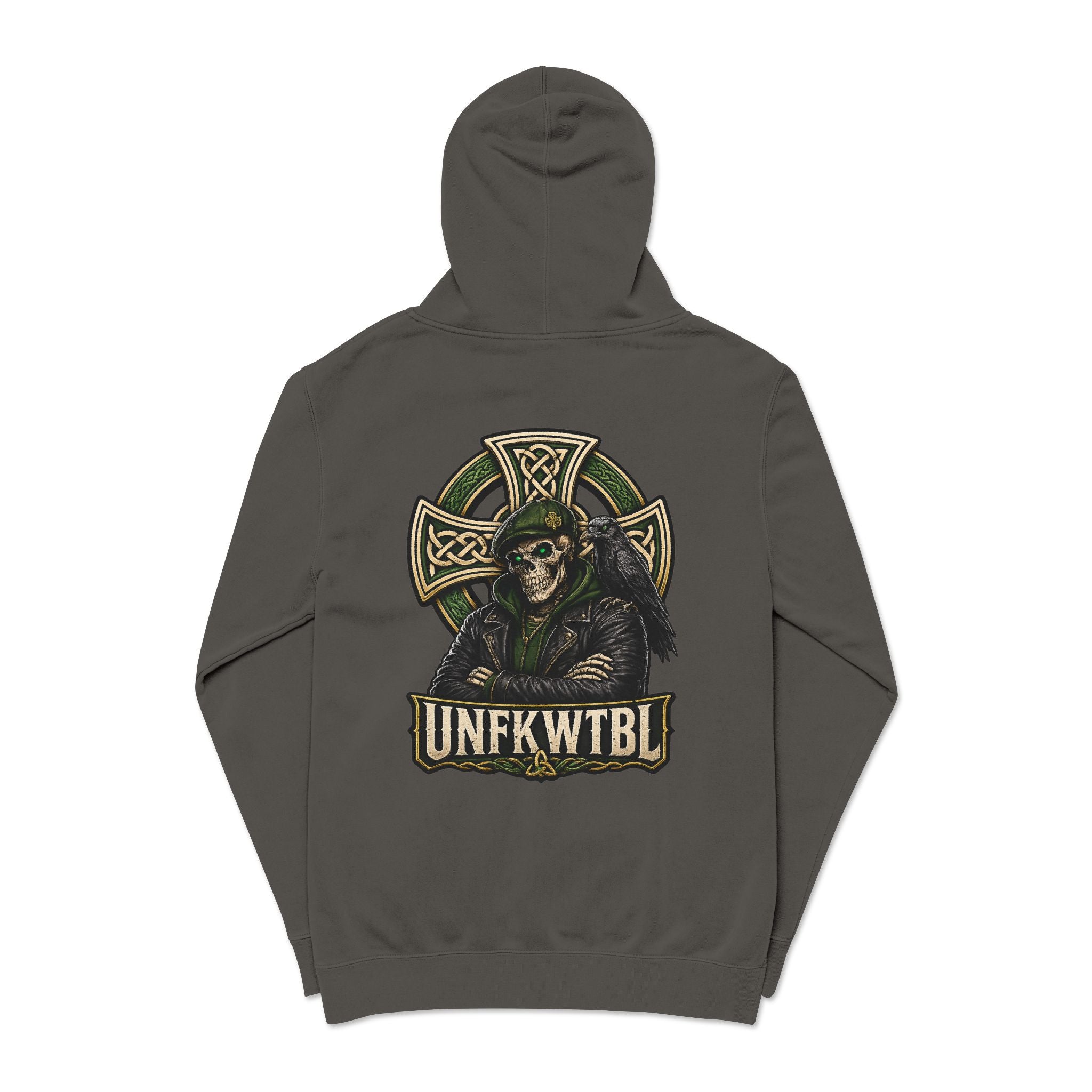 Grim Reaper Celtic Cross Hoodie — UNFKWTBL Pigment-Dyed Pullover