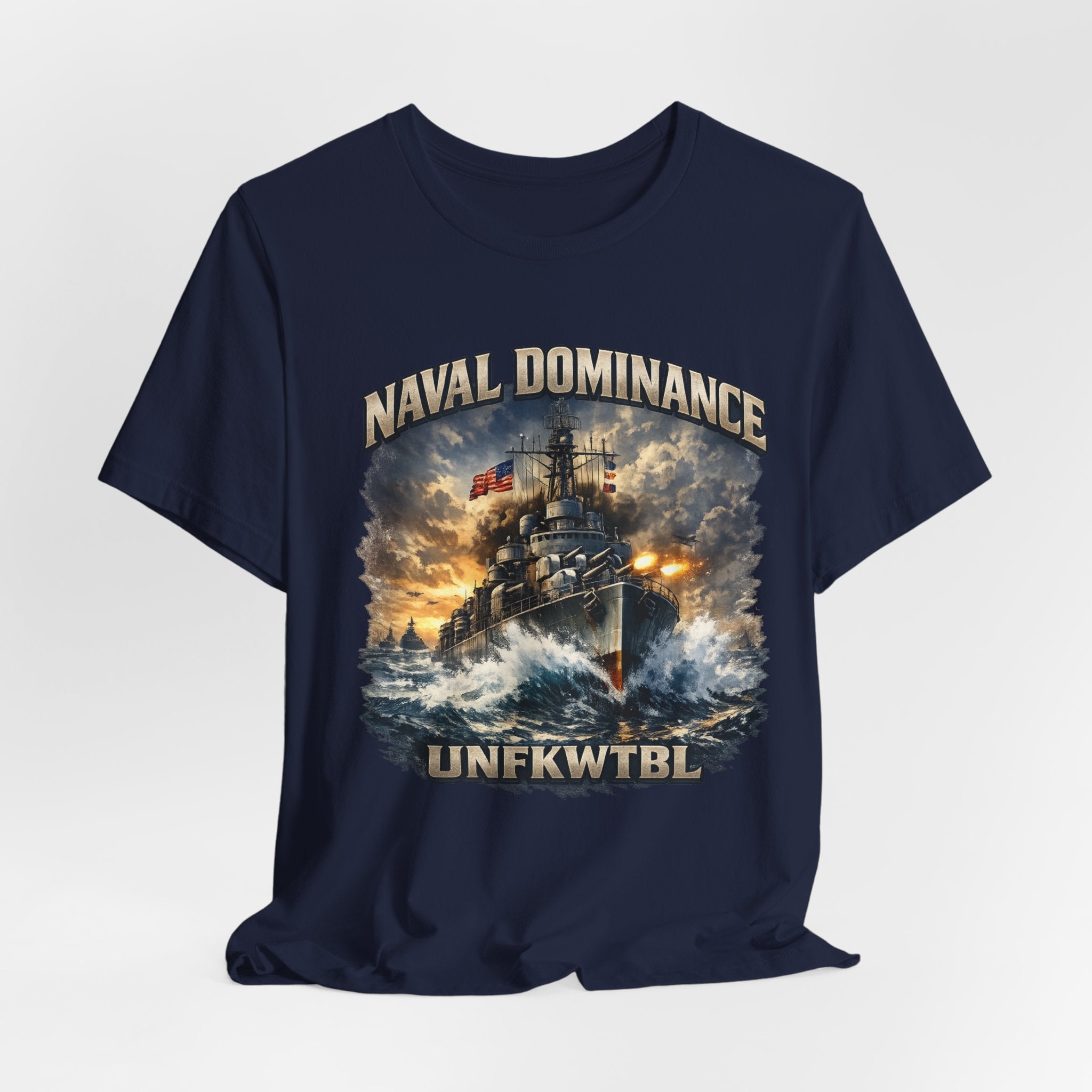 Naval Dominance Battleship Tee — 'UNFKWTBL' Military Navy Shirt
