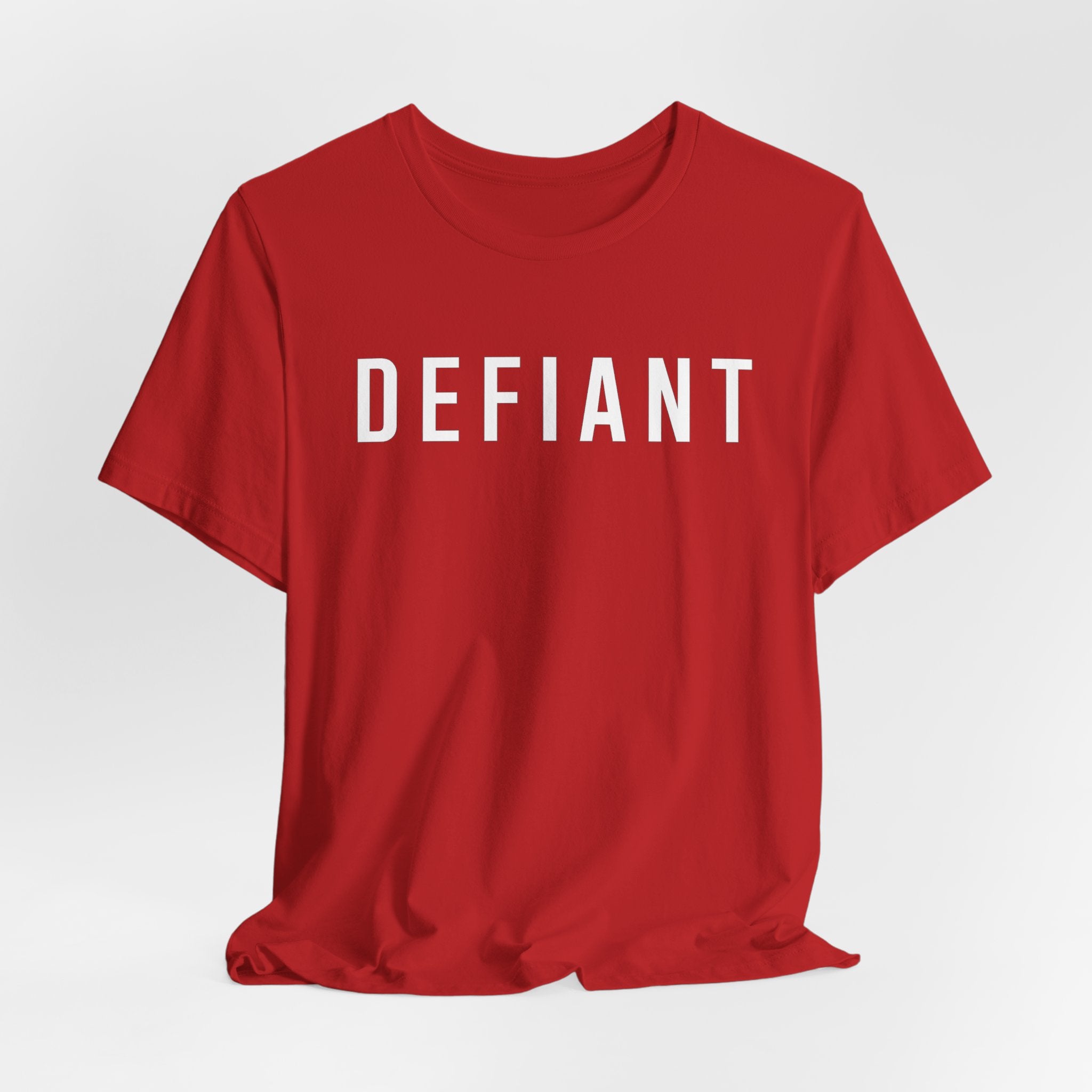Defiant Graphic Tee — Minimal Bold Text T‑Shirt for Rebels & Statement Makers