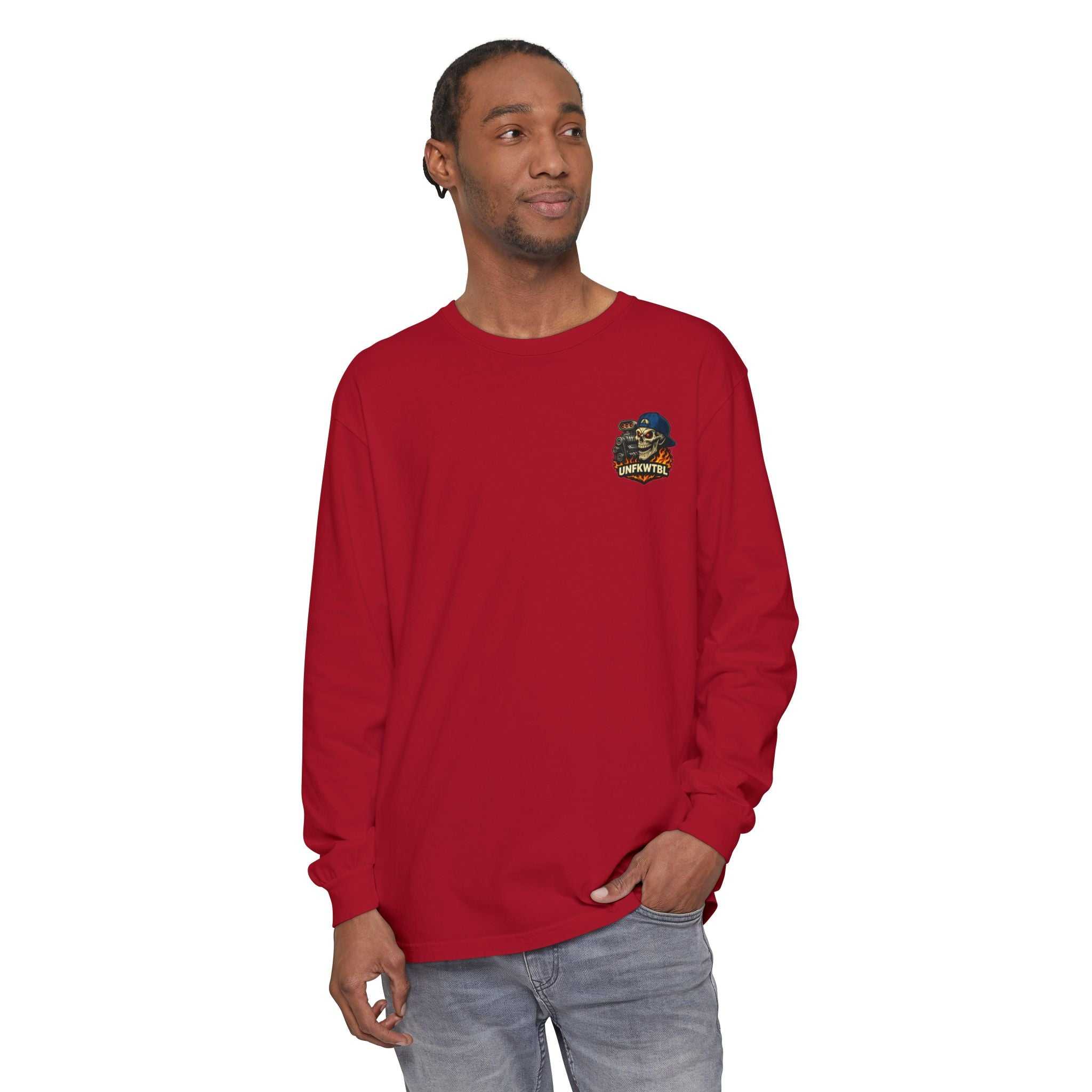 Still Burnin' Rubber Long Sleeve Tee — Retro Skull Muscle Car Graphic