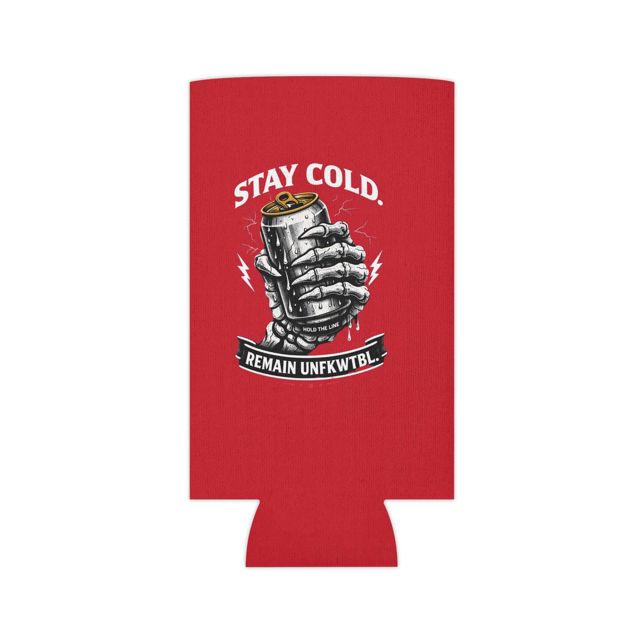 Stay Salty Tiki Can Cooler — "Stay Cold, Remain UNFKWTBL" Retro Beach Beer Koozie