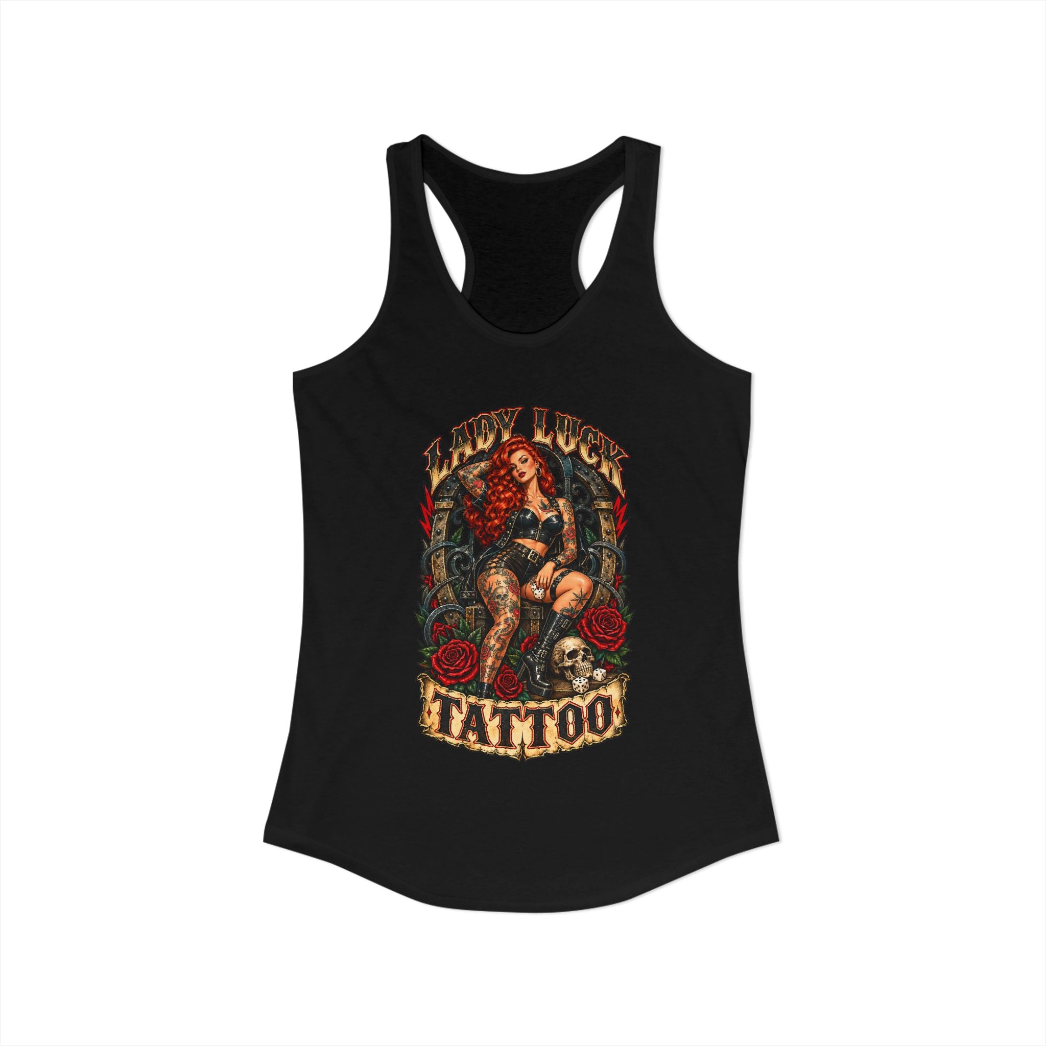 Lady Luck Tattoo Rebel Pinup Women’s Racerback Tank