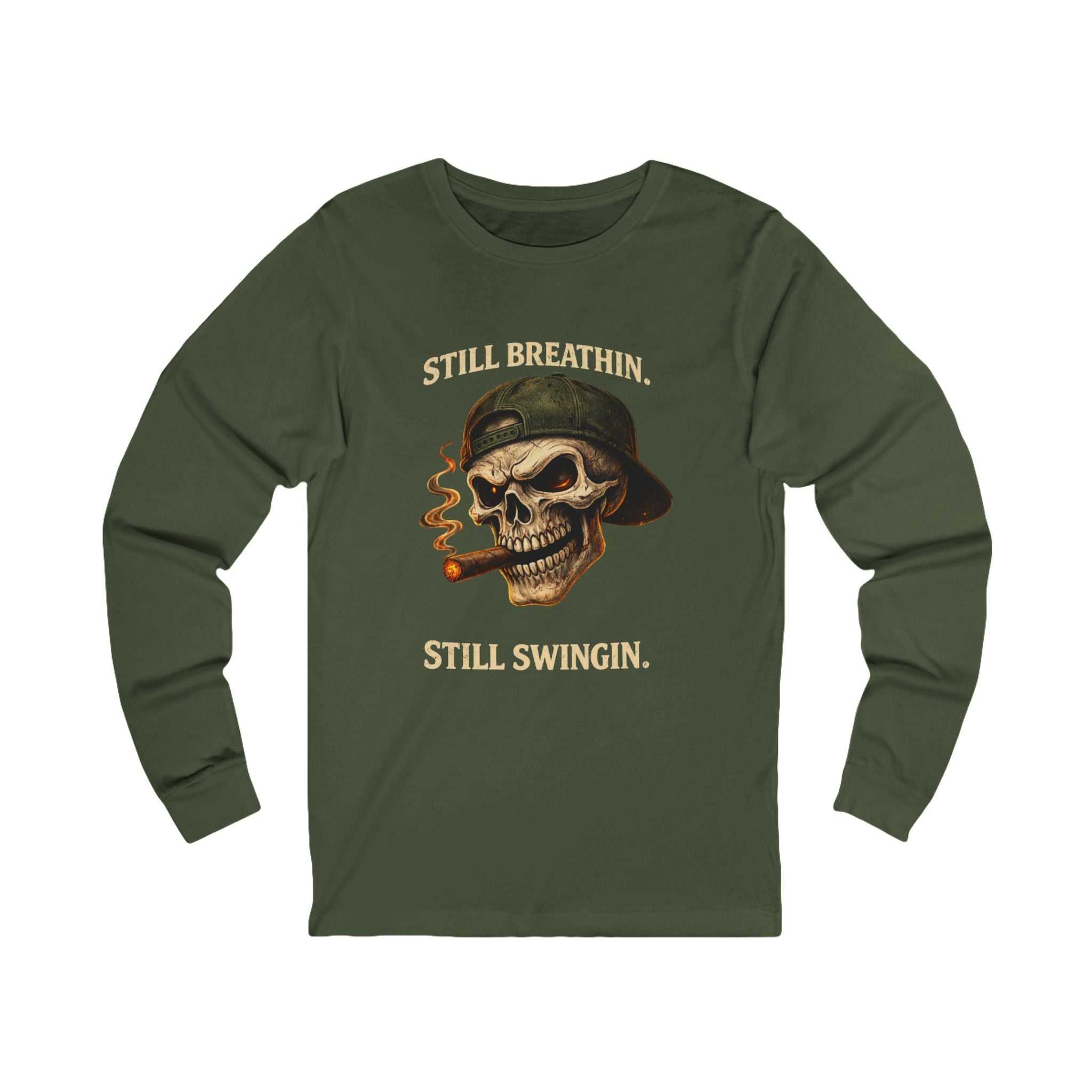 Still Breathin' Still Swingin' Long Sleeve Tee — Skull Soldier Graphic