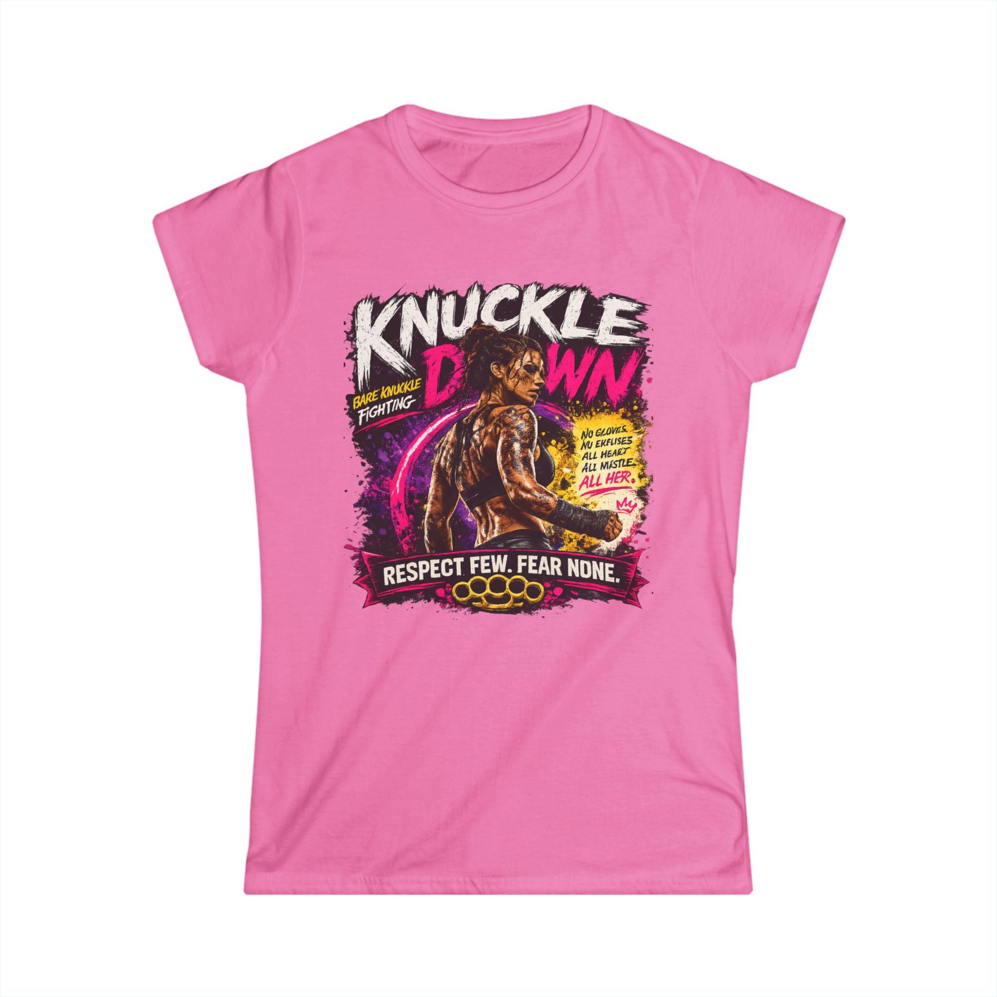 Knuckle Down Boxing Tee – "Respect Few, Fear None" Graphic Women's Shirt