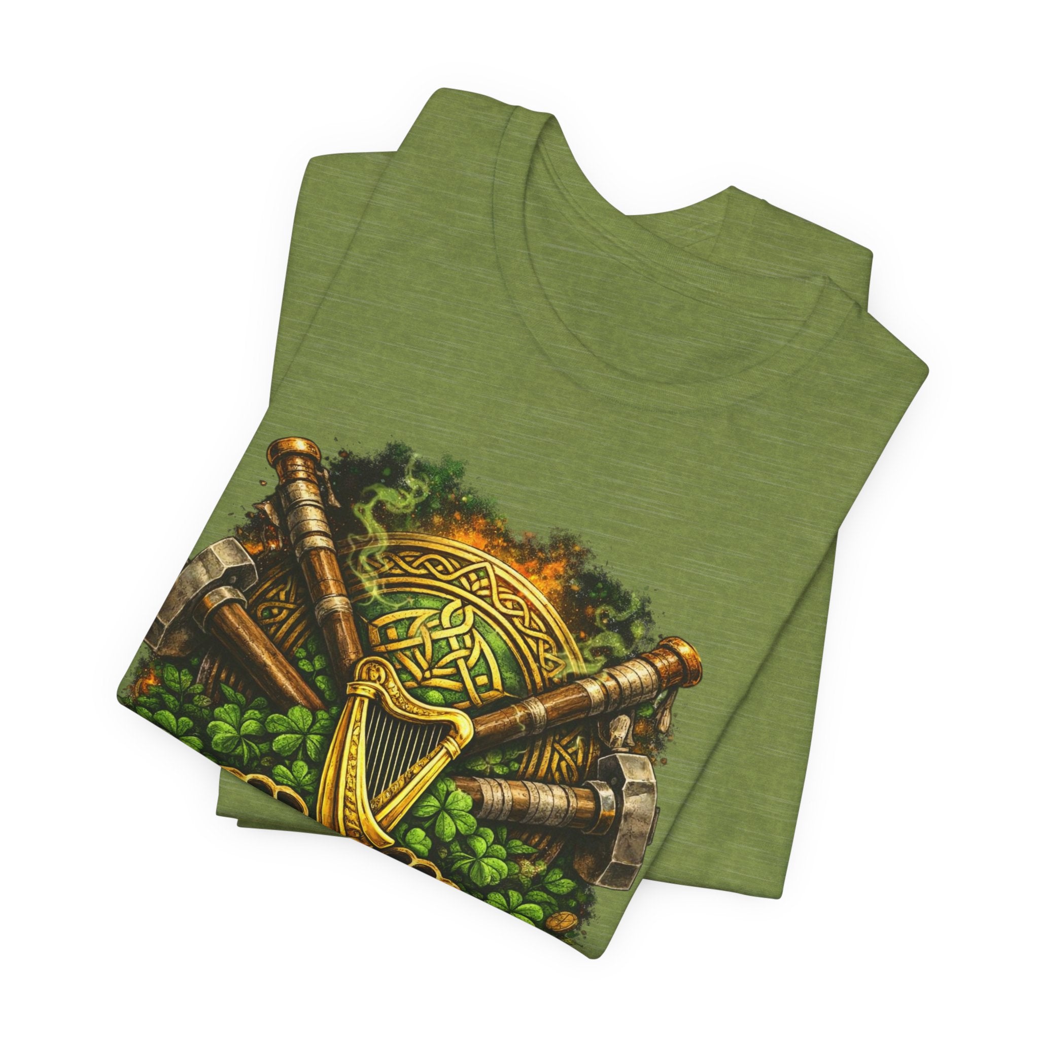 Celtic Harp & Axes T-Shirt — Irish Viking Shamrock Design