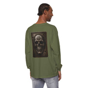 Unisex green long sleeve t-shirt with Celtic skull logo on back