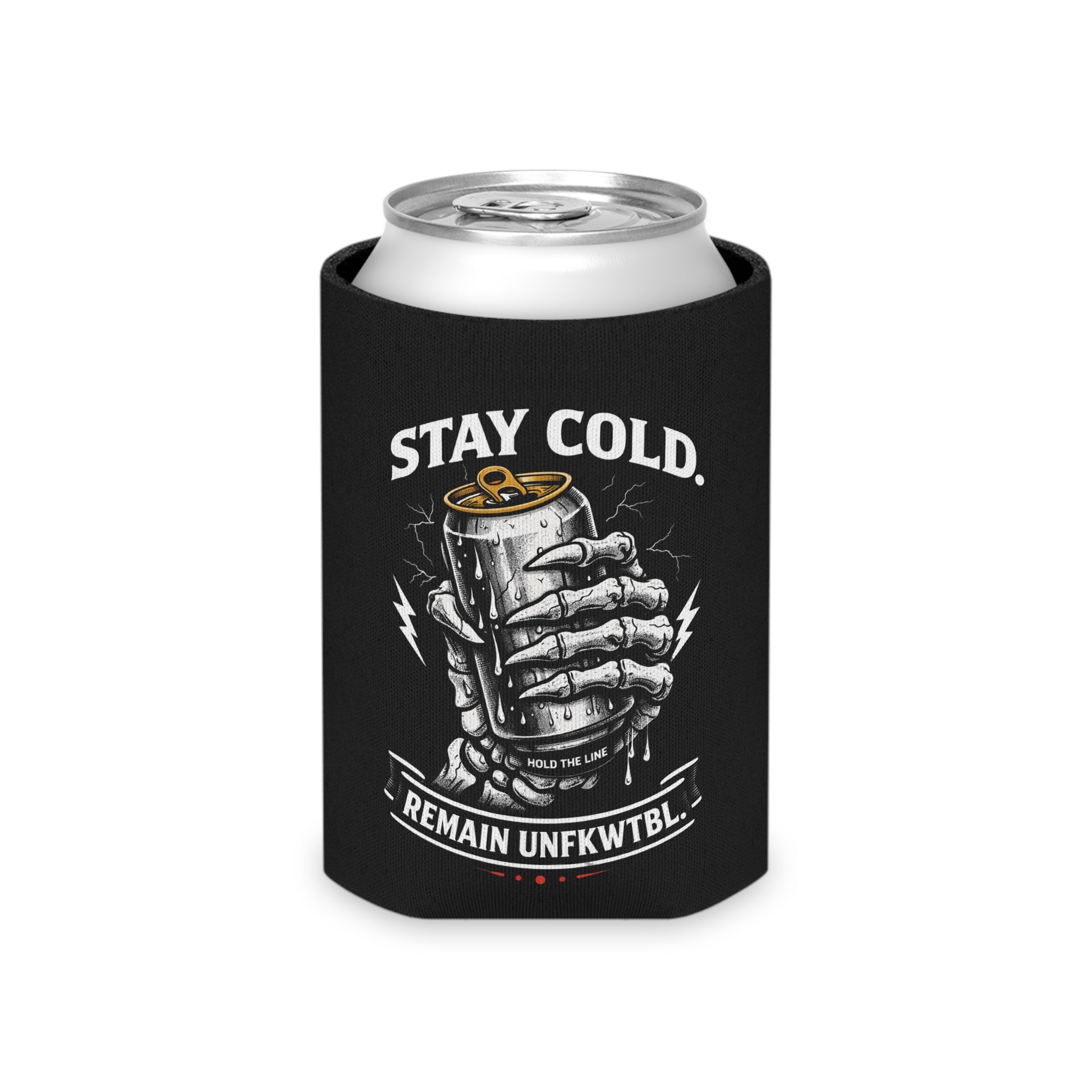 Can Cooler — 'Stay Cold, Remain UNFKWTBL' Skull & Dice Beer Koozie