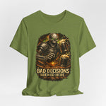 Graphic Tee — 'Bad Decisions Brewed Here' Skeleton Beer Shirt