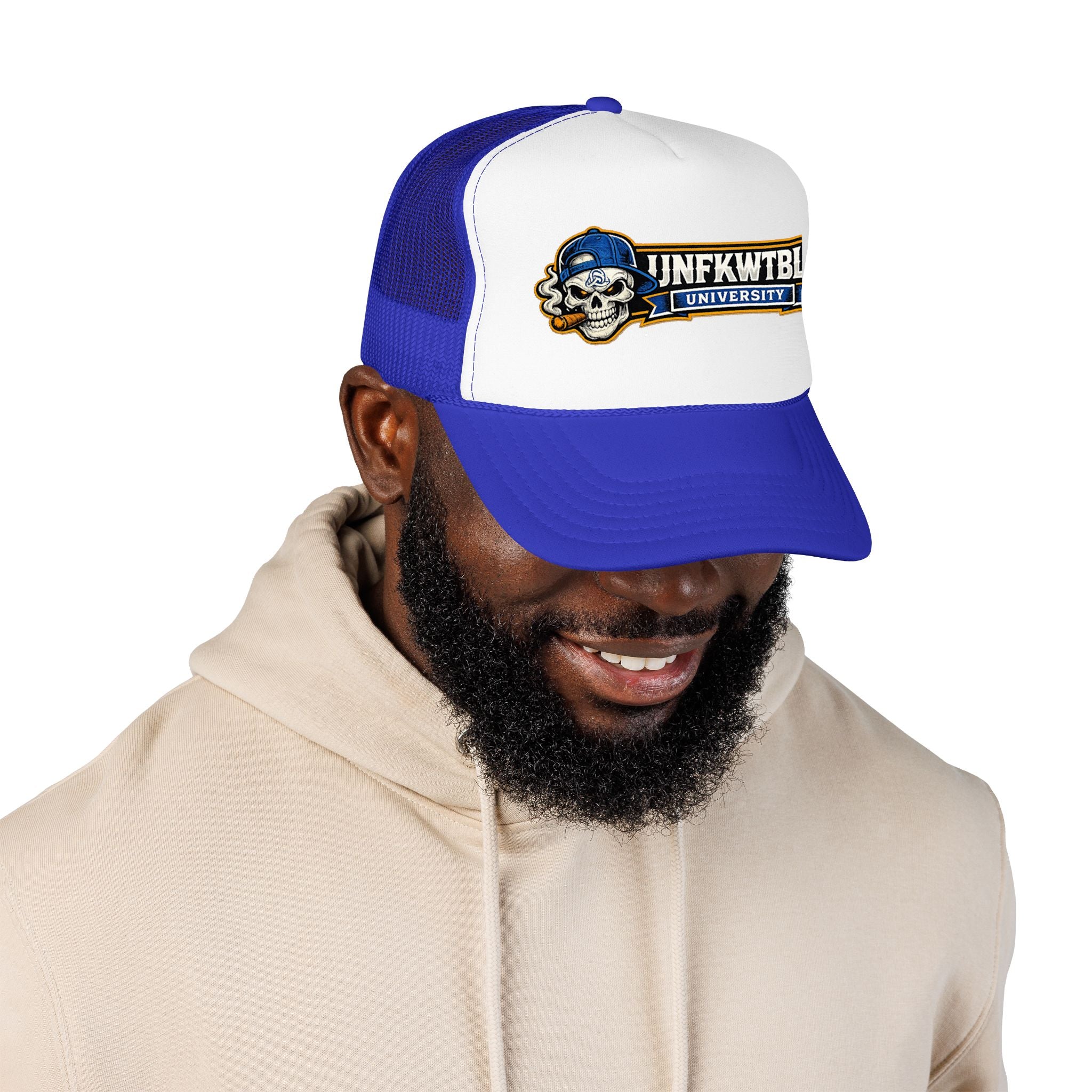Trucker Hat — Skull Logo "UNFKWTBL University" Foam Mesh Cap