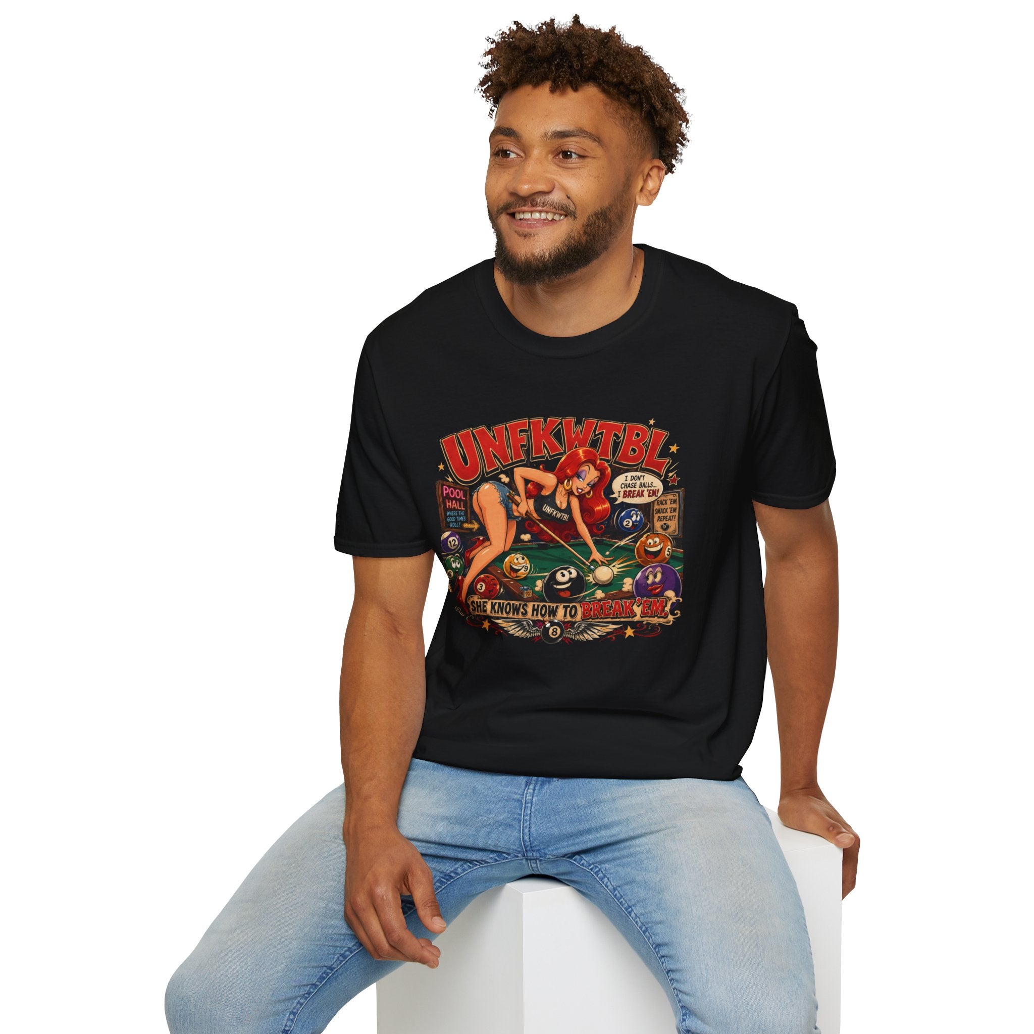 Pinup Pool Shark T-Shirt — "UNFKWTTBL" Vintage Billiards Graphic Tee