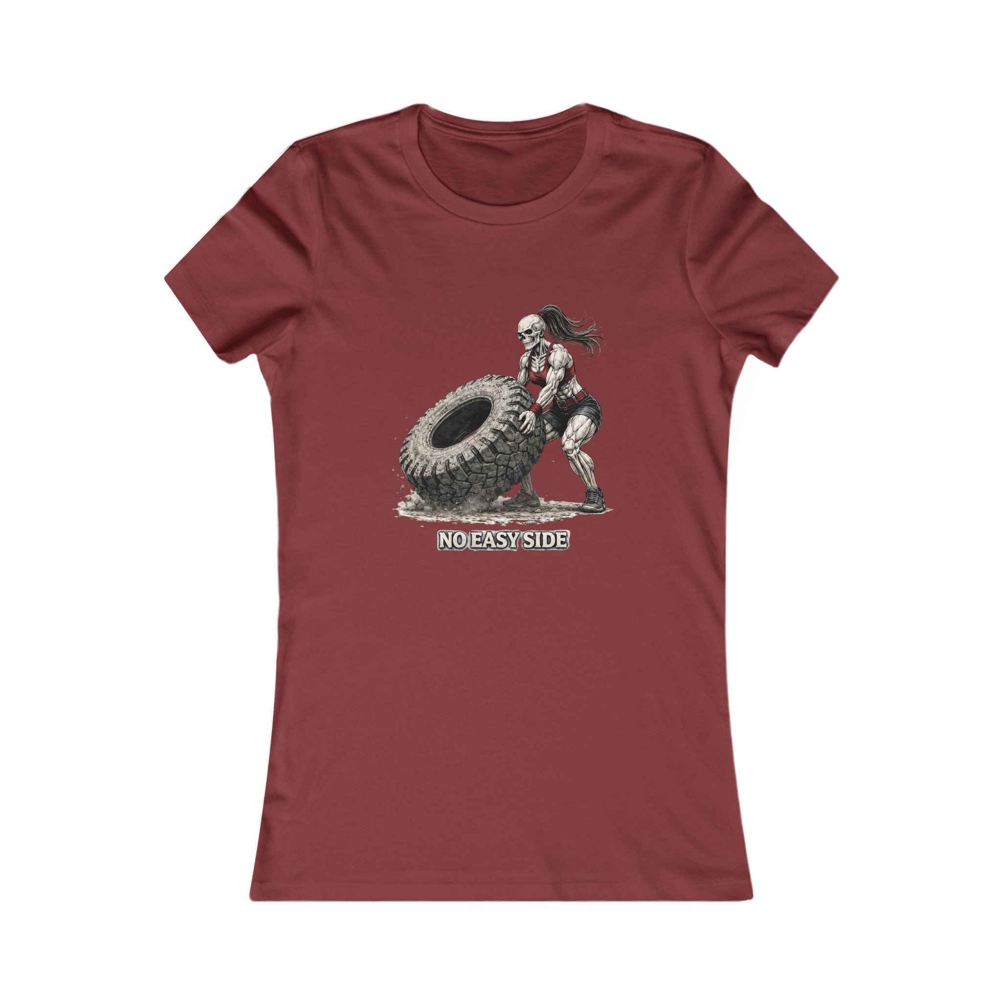 Women's Fitness Tee — "No Easy Side" Tire Flip Workout Shirt