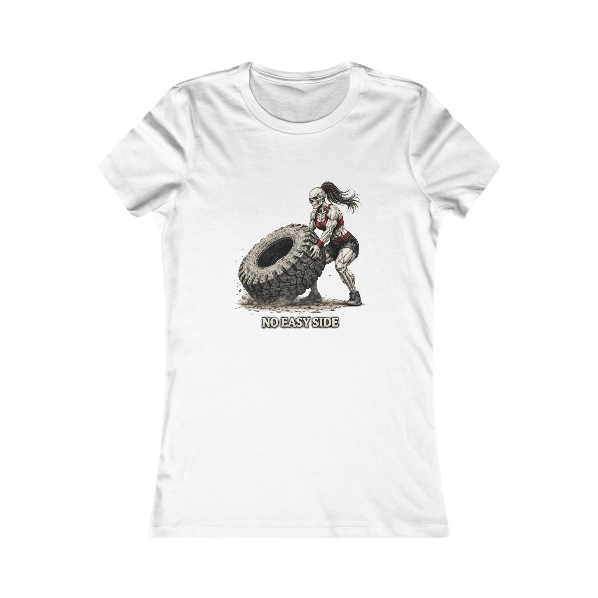 Women's Fitness Tee — "No Easy Side" Tire Flip Workout Shirt
