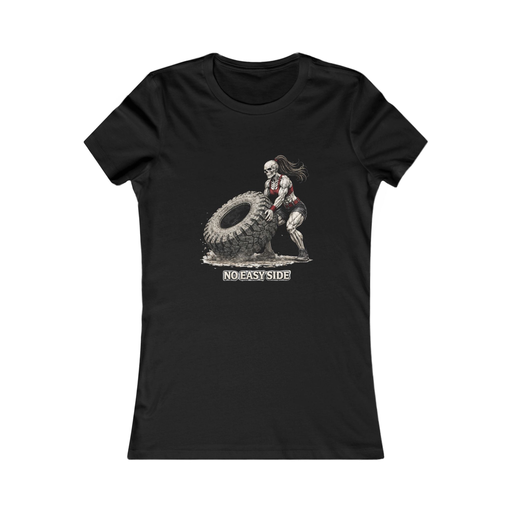 Women's Fitness Tee — "No Easy Side" Tire Flip Workout Shirt
