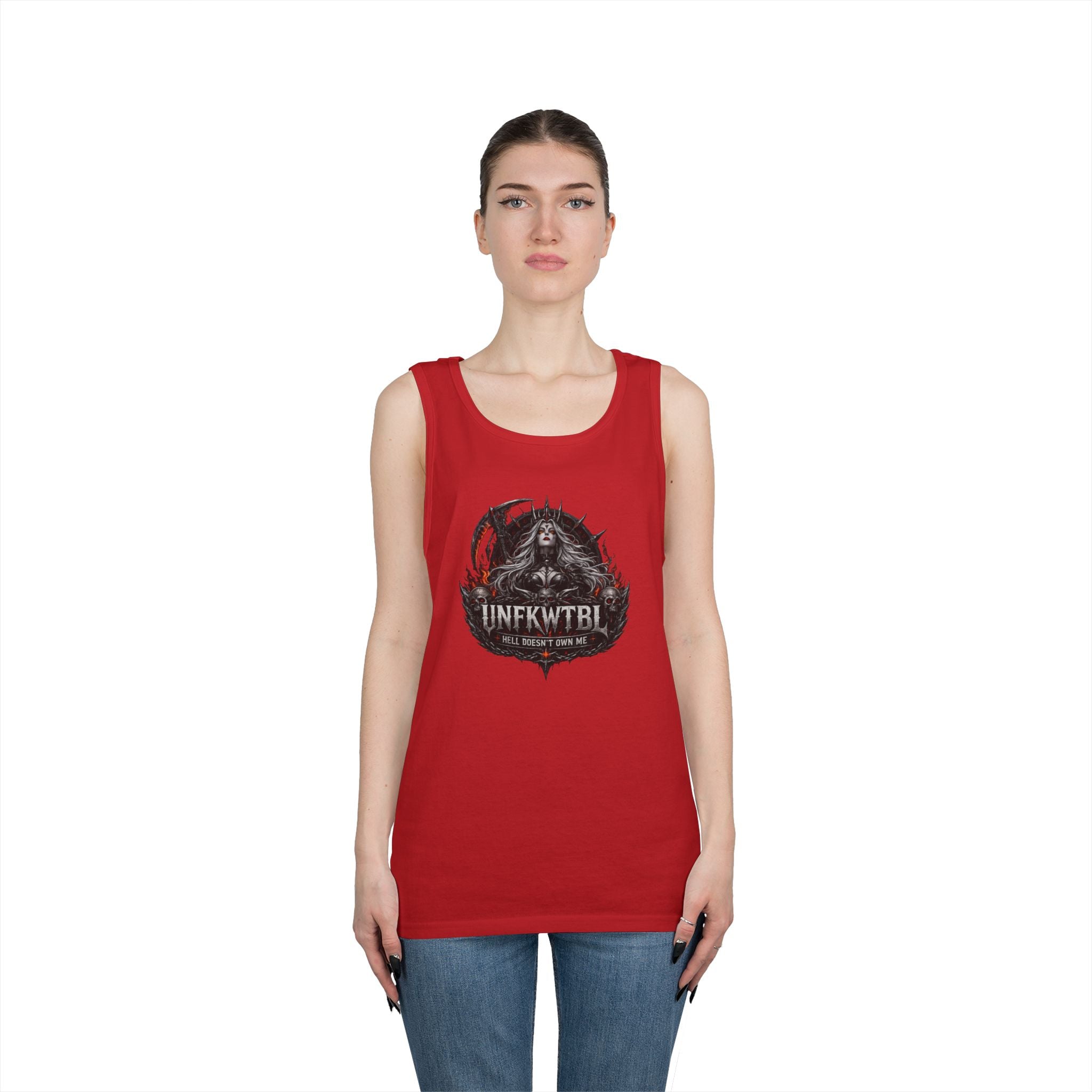 Gothic Skull Emblem Tank Top — 'UNFKWTBL' Dark Metal Graphic