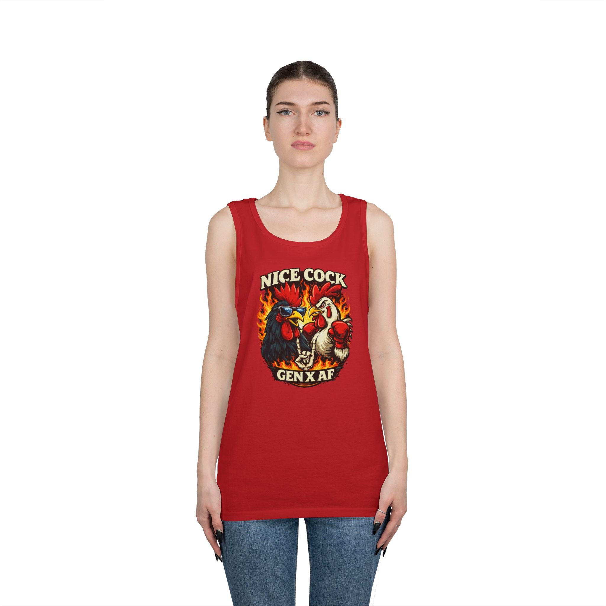 Rooster Graphic Tank – "Nice Cock Gen X AF" Vintage Farmhouse Tee