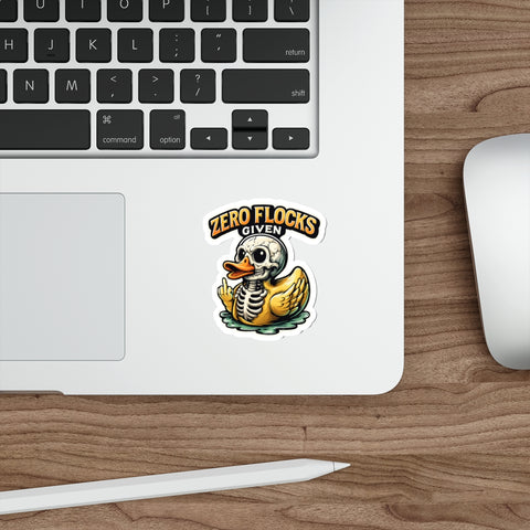 Die-Cut Sticker — "Zero Flocks Given" Skeleton Rubber Duck Sticker