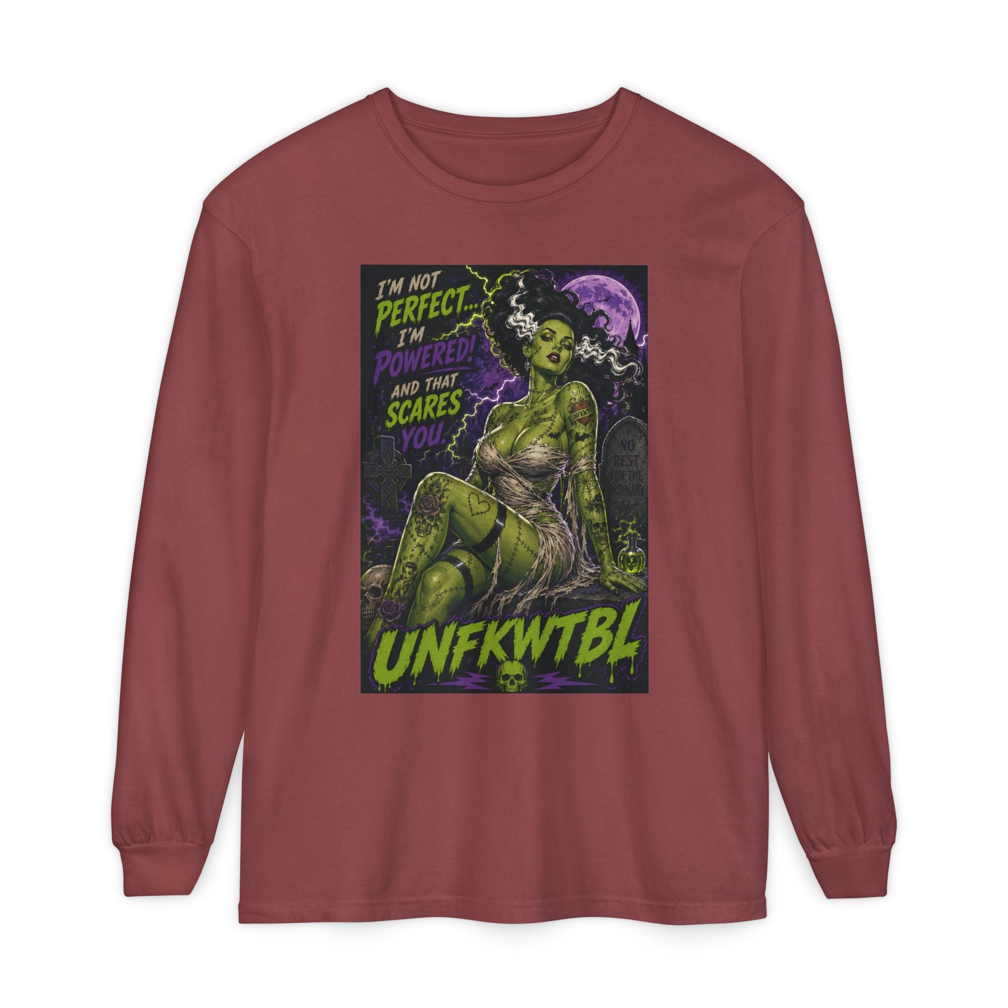Monster Pin-Up Long Sleeve Tee — “I’m Not Perfect, I’m Powerful (UNFKWTBL)”
