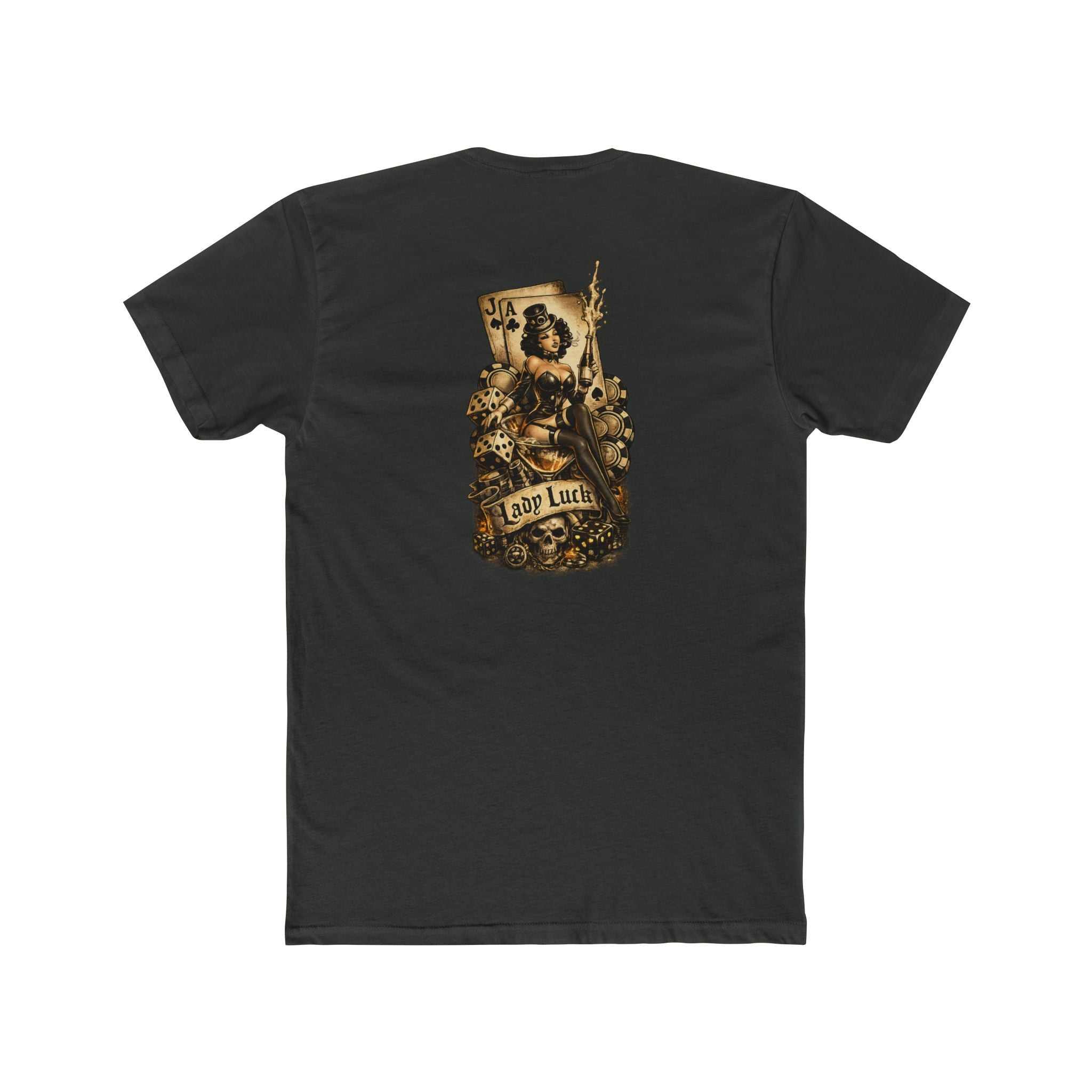 Crew Tee — Vintage Lucky Charm Graphic (Ace Cards, Skull & Banner)