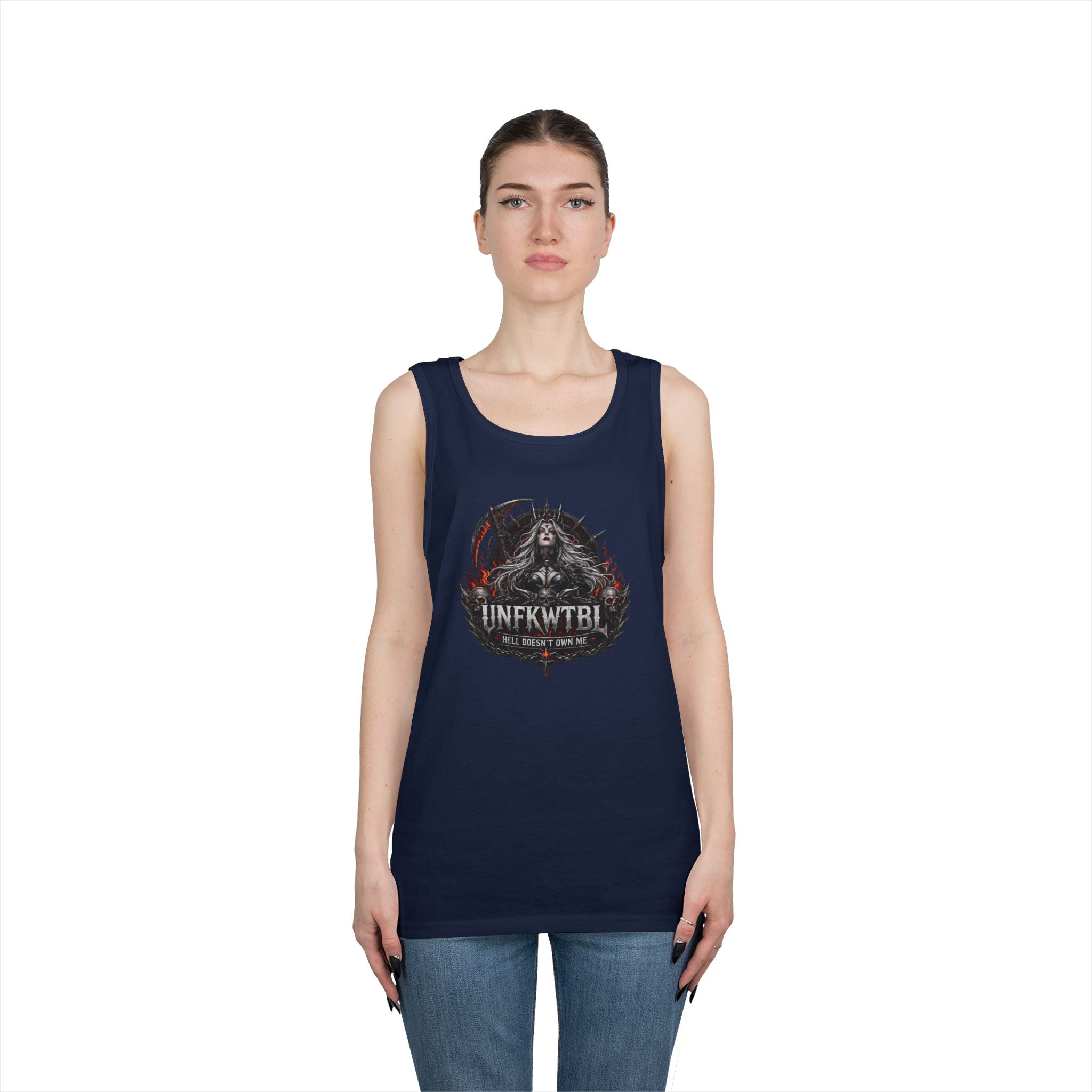 Gothic Skull Emblem Tank Top — 'UNFKWTBL' Dark Metal Graphic