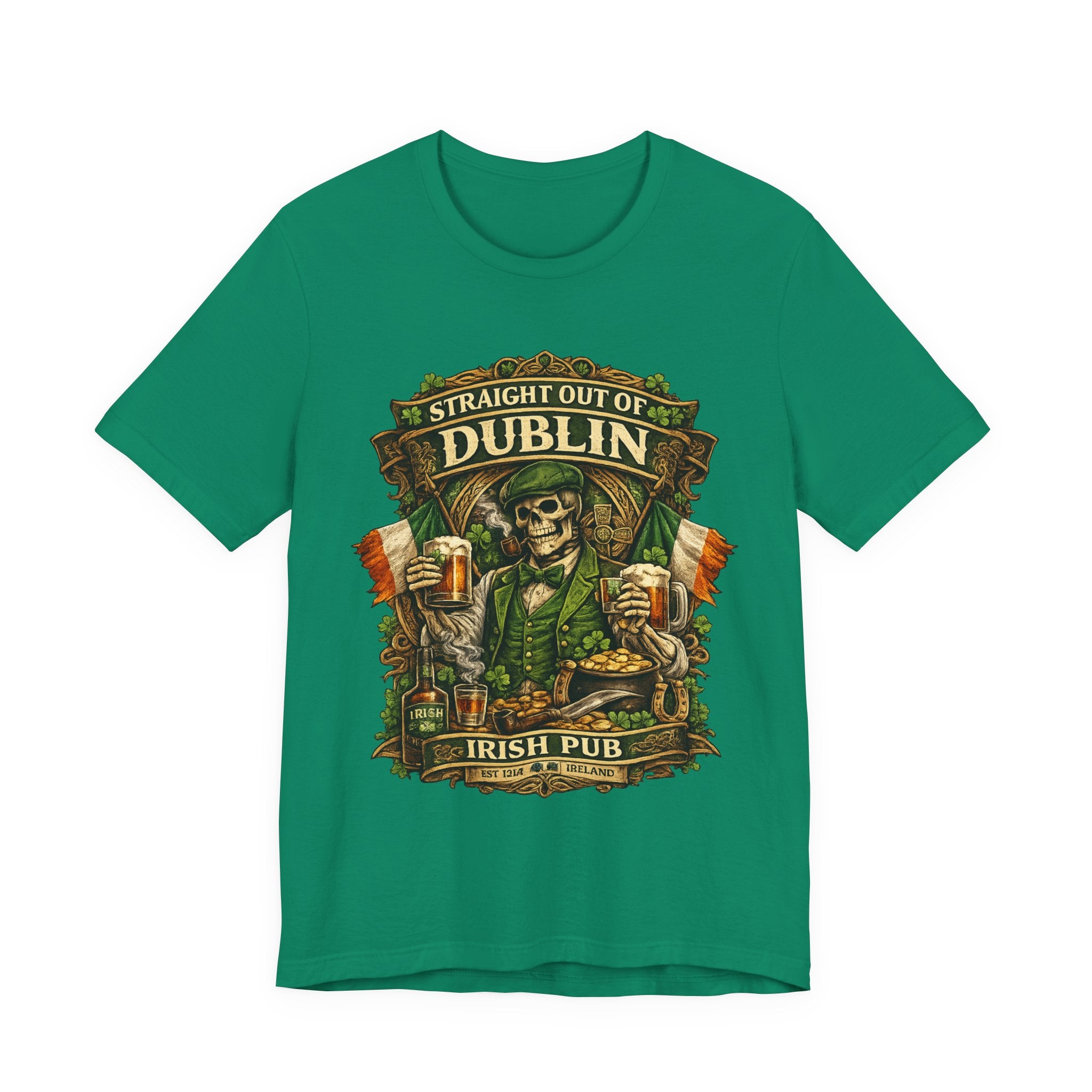 Straight Out of Dublin Irish Pub T-Shirt — St. Patrick’s Day Skeleton Pint Tee