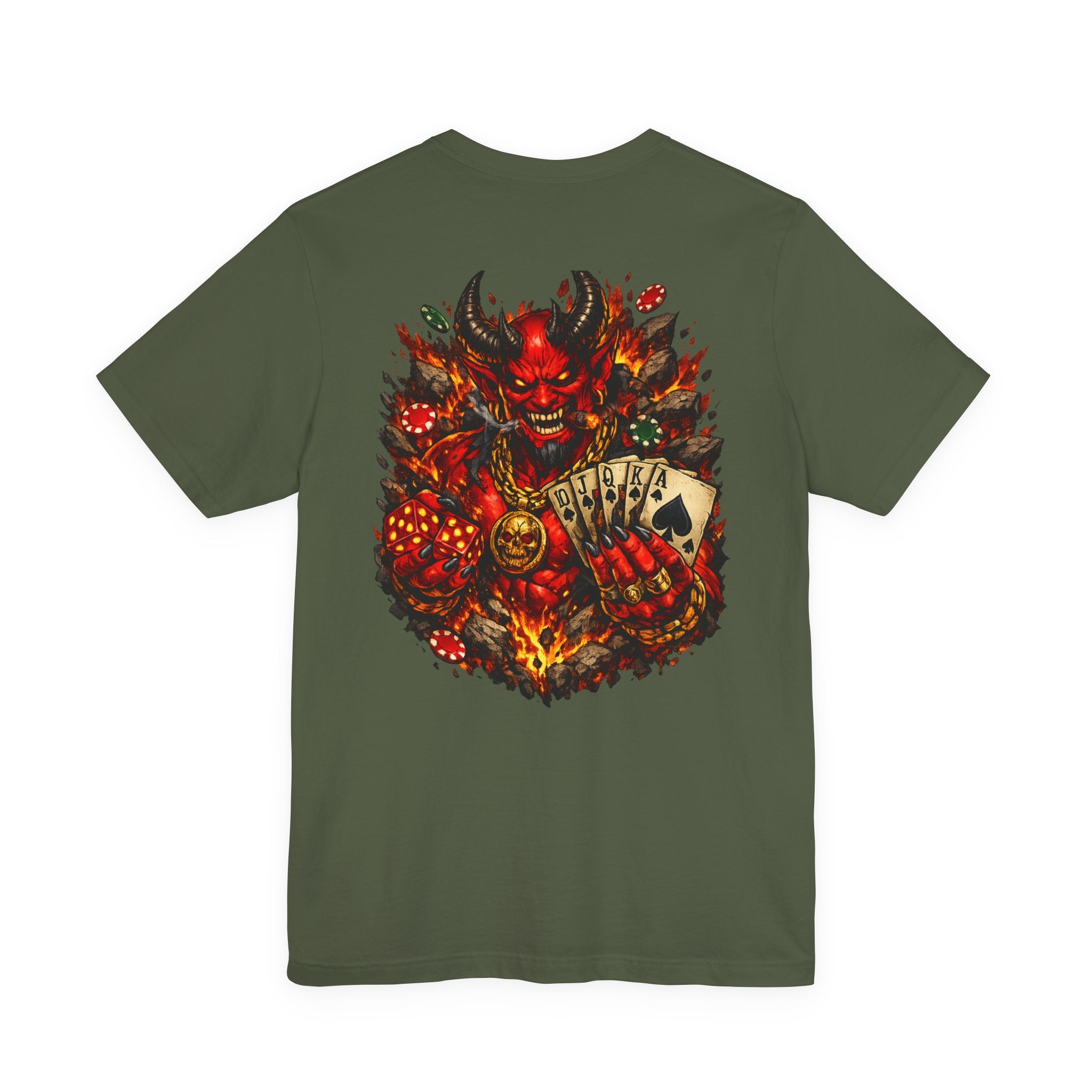 Devil Poker Tee — Fiery Demon Back Graphic T-Shirt