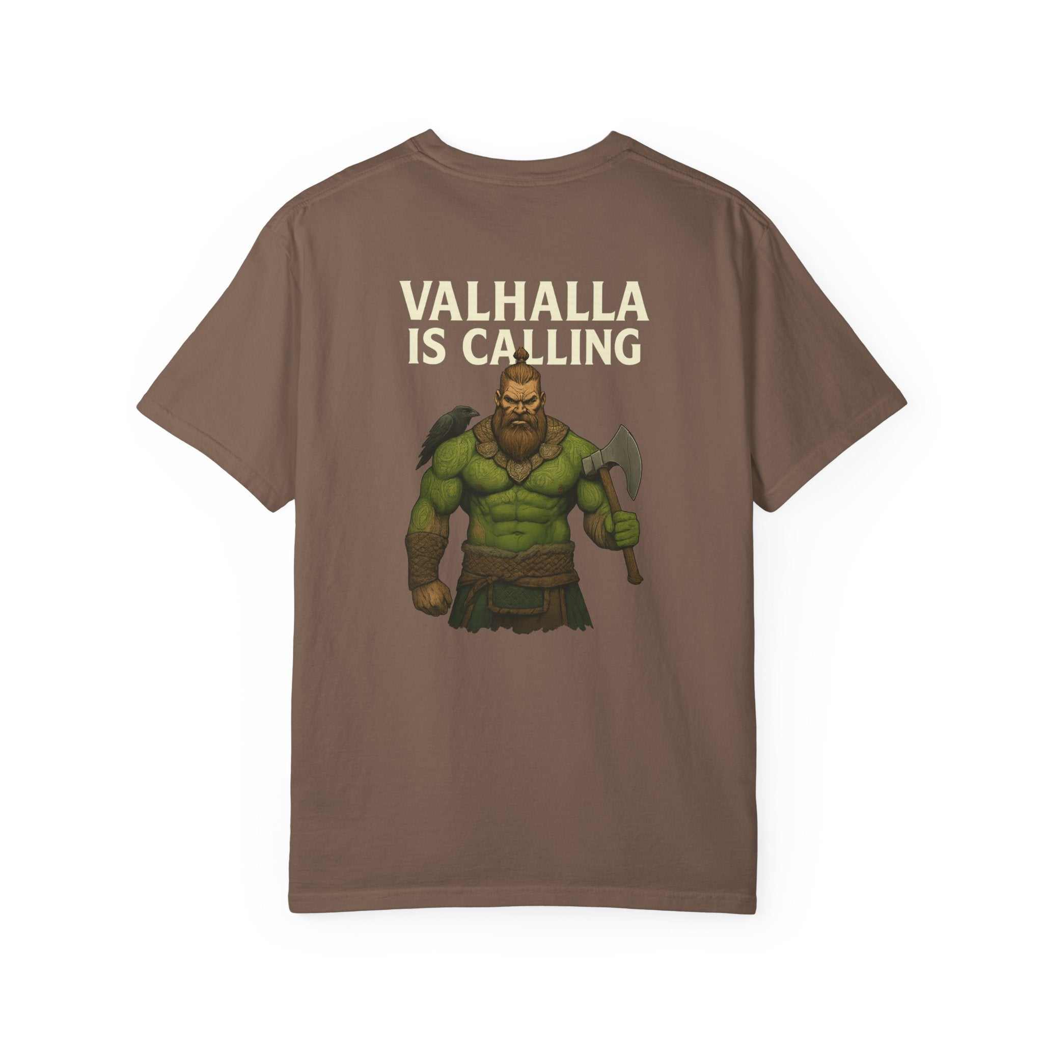 Unisex Valhalla Battle T-shirt garment-dyed cotton available in sizes S to 4XL with durable stitching and relaxed fit