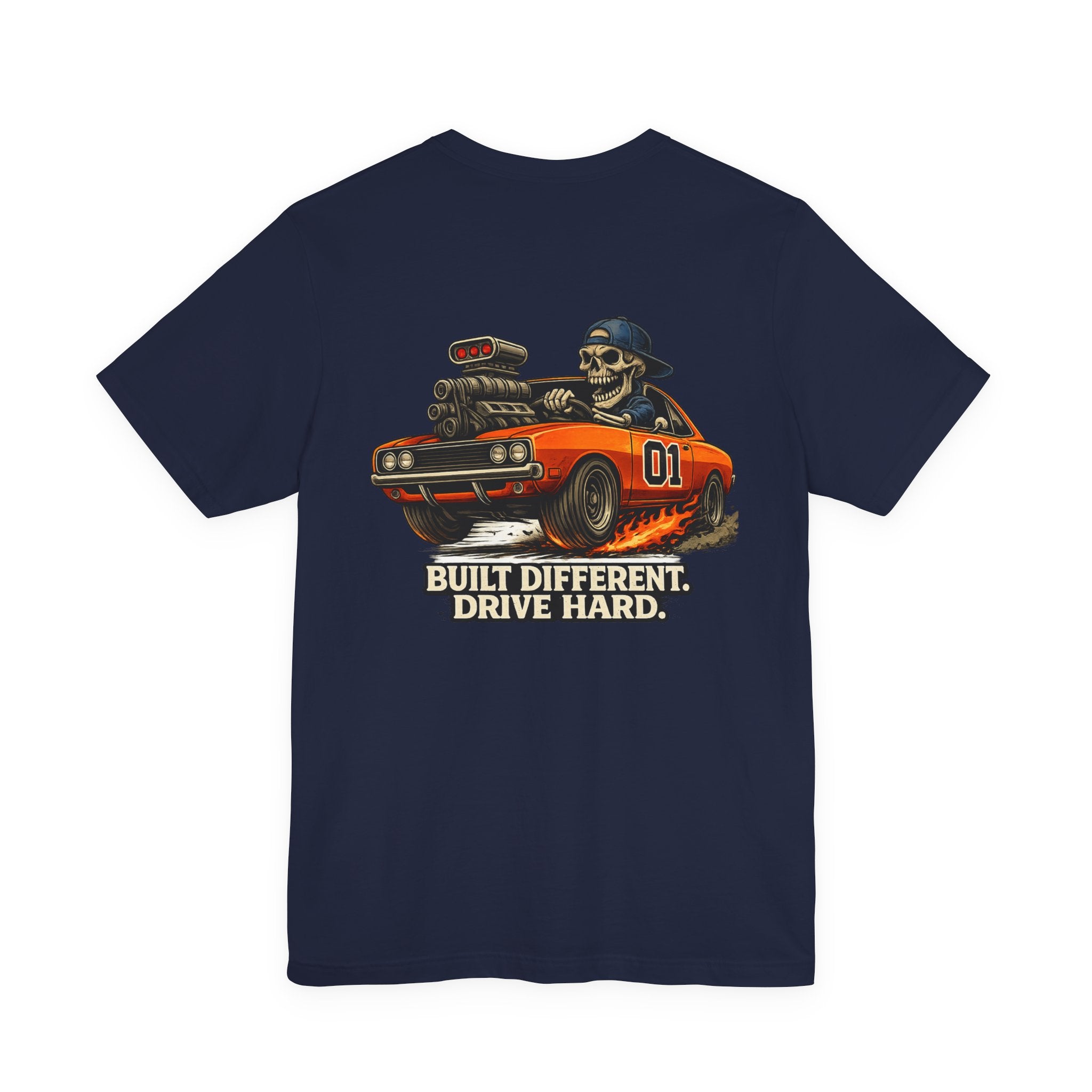 Muscle Car Skull Tee — "Built Different. Drive Hard." Graphic T-Shirt