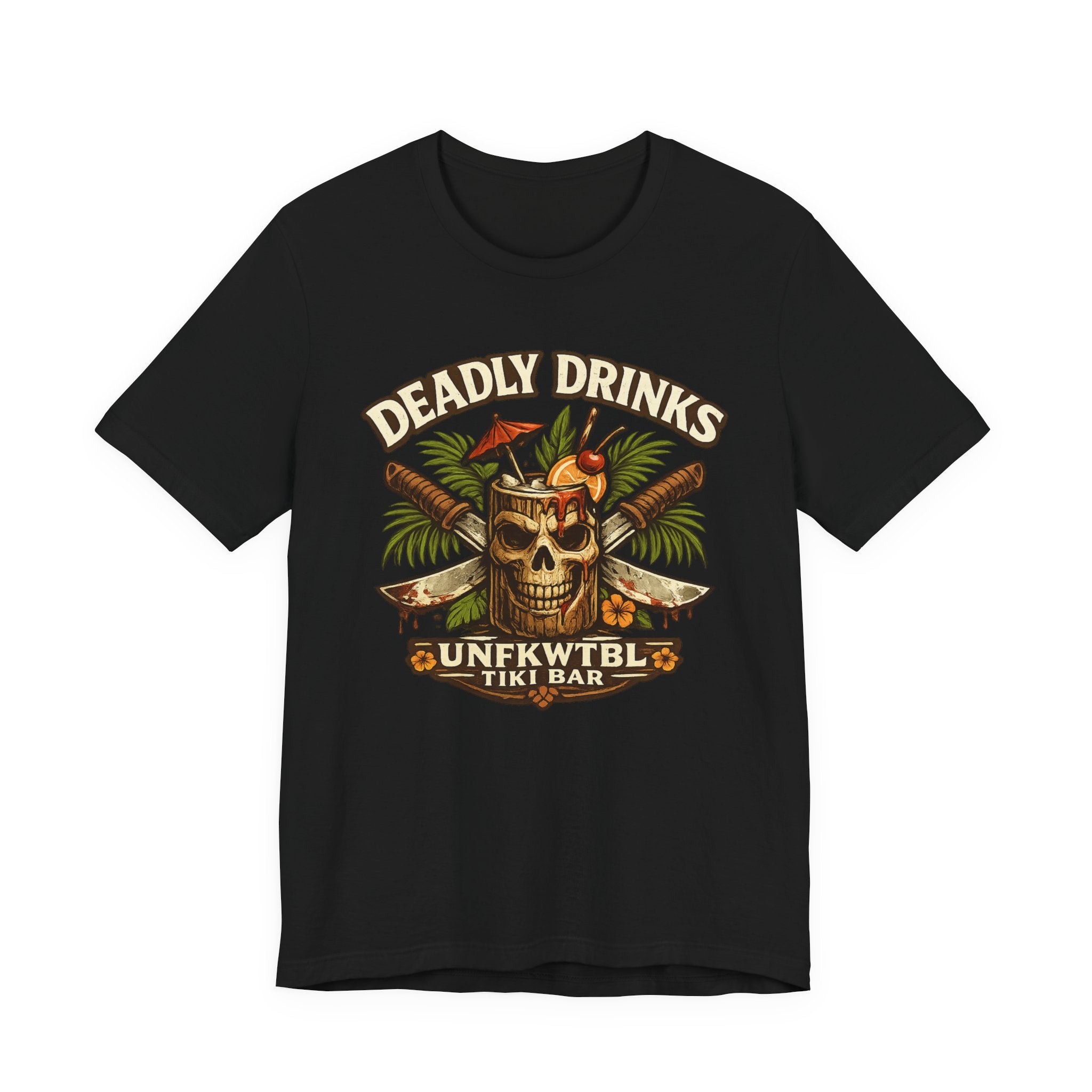 Tiki Bar Skull Tee — "Deadly Drinks" Tropical Cocktail Shirt