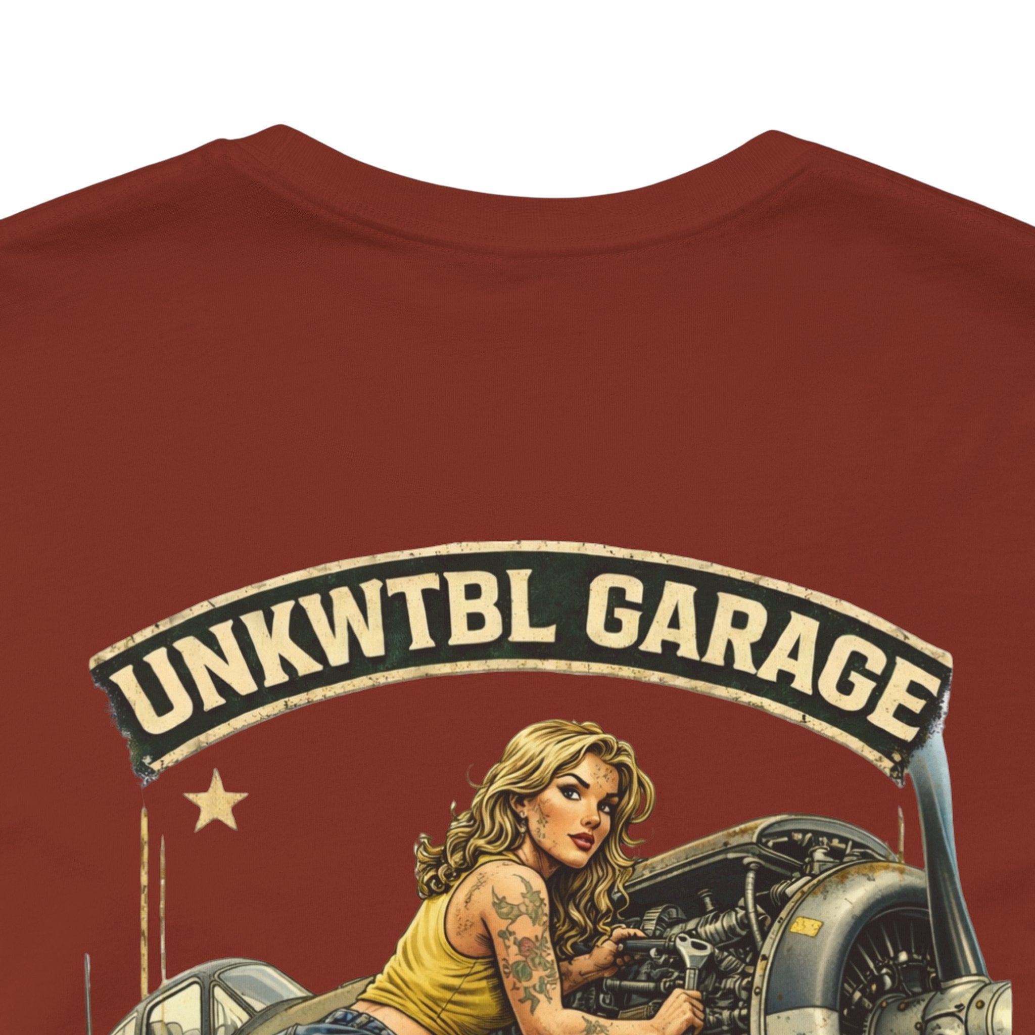 Mechanic On Duty Tee — Vintage Pin-Up Aircraft Garage Shirt